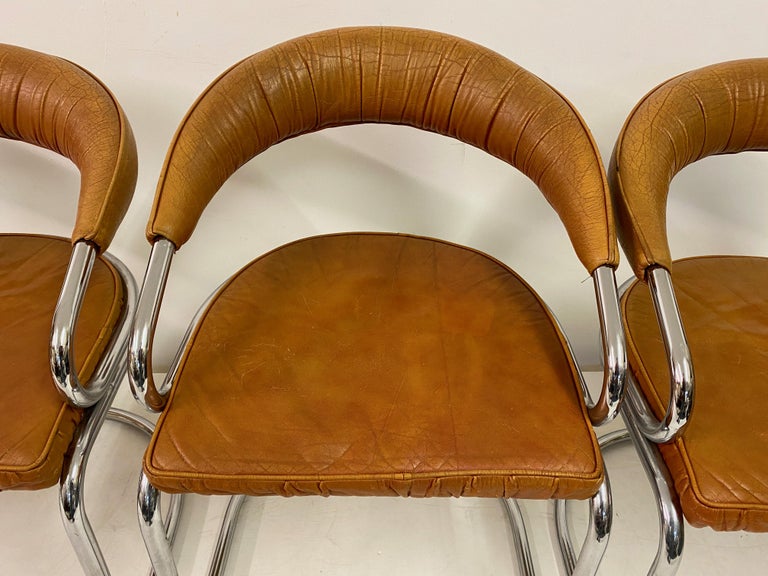 Set of Four Tan Leather Dining Chairs by Giotto Stoppino For Sale at 1stDibs