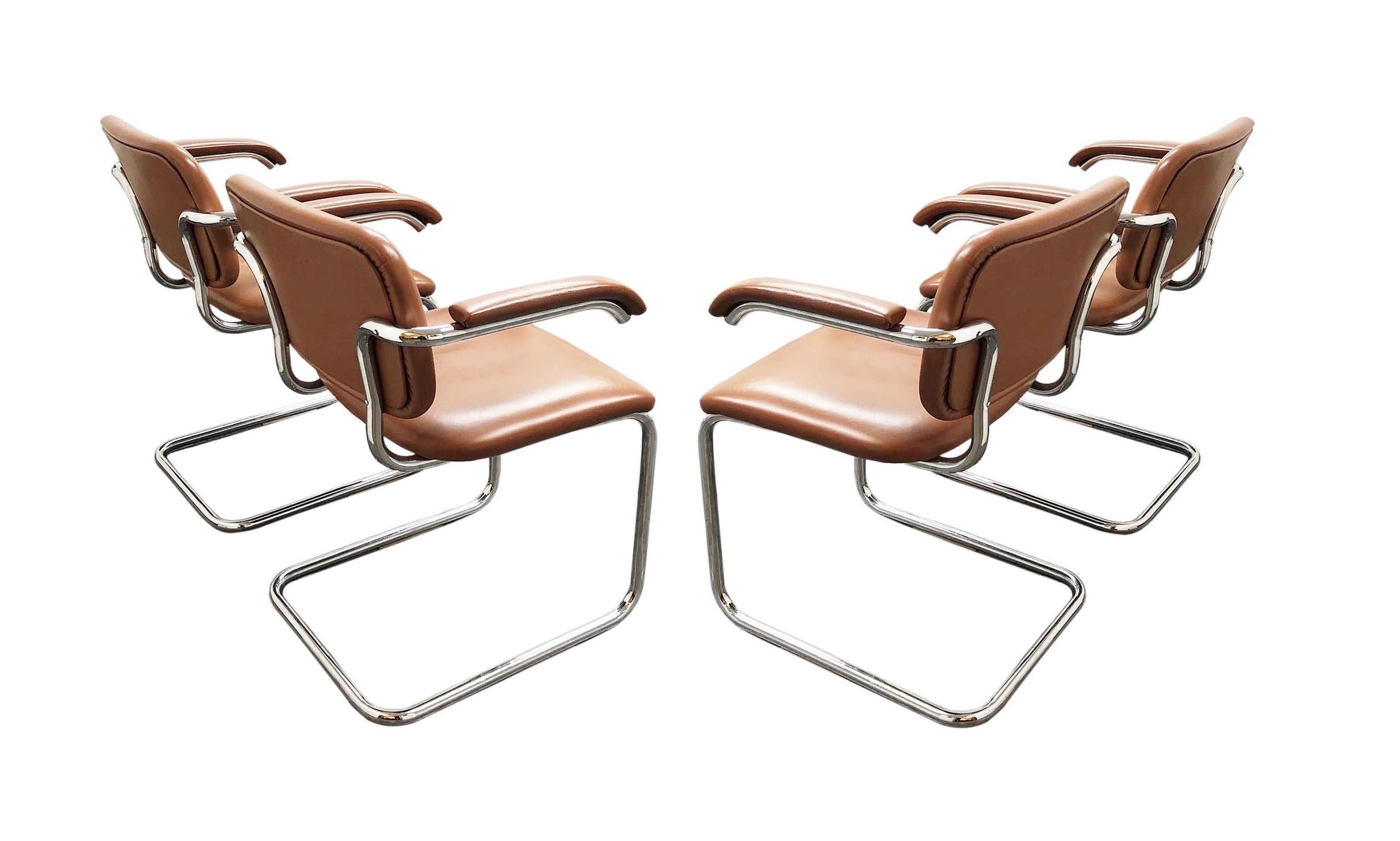 Mid-Century Modern Set of Four Tanned Cognac Marcel Breuer Cesca Dining Chairs For Sale