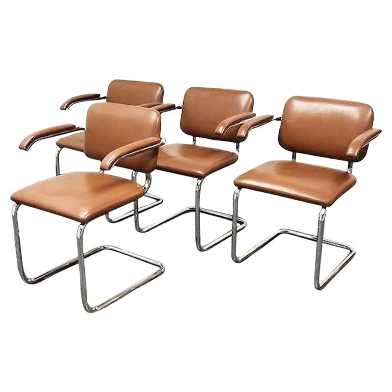 Set of Four Tanned Cognac Marcel Breuer Cesca Dining Chairs For Sale