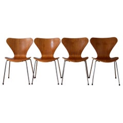 Set of Four Teak 3107 Dining Chairs by Arne Jacobsen for Fritz Hansen Denmark
