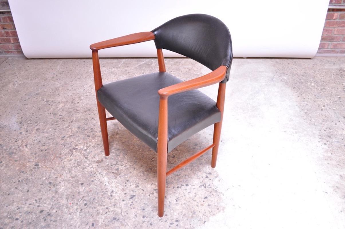 Set of Four Teak and Leather Armchairs by Kurt Olsen for Slagelse Møbelværk For Sale 2