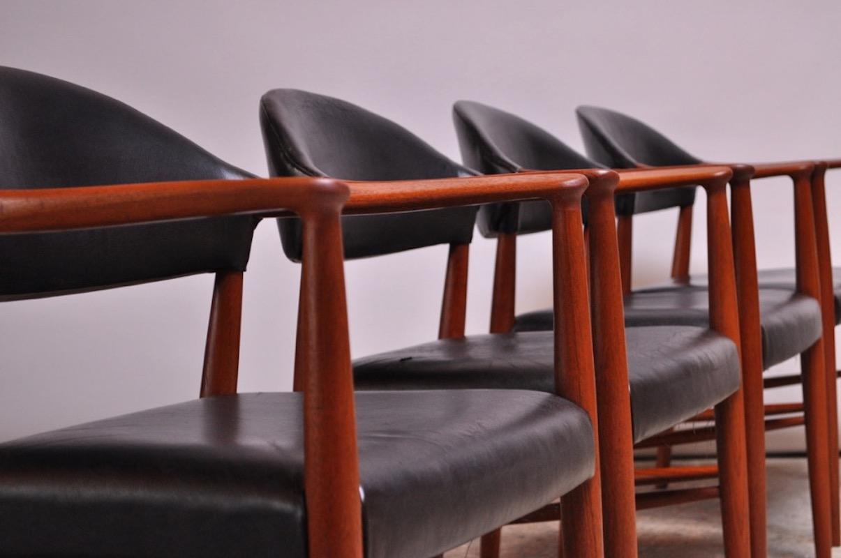 Set of Four Teak and Leather Armchairs by Kurt Olsen for Slagelse Møbelværk For Sale 3