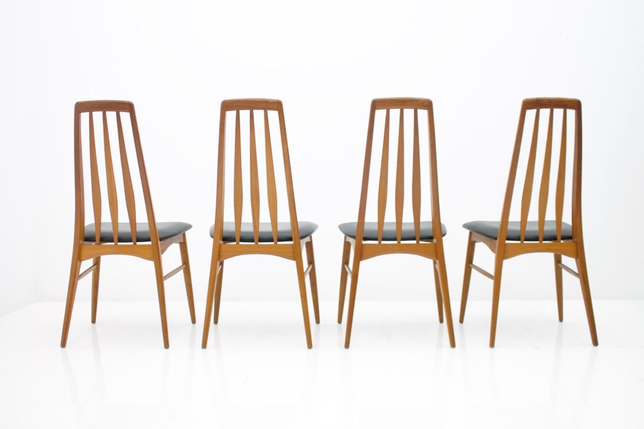 Scandinavian Modern Set of Four Teak and Leather Dining Chairs Eva by Niels Koefoed, Denmark For Sale