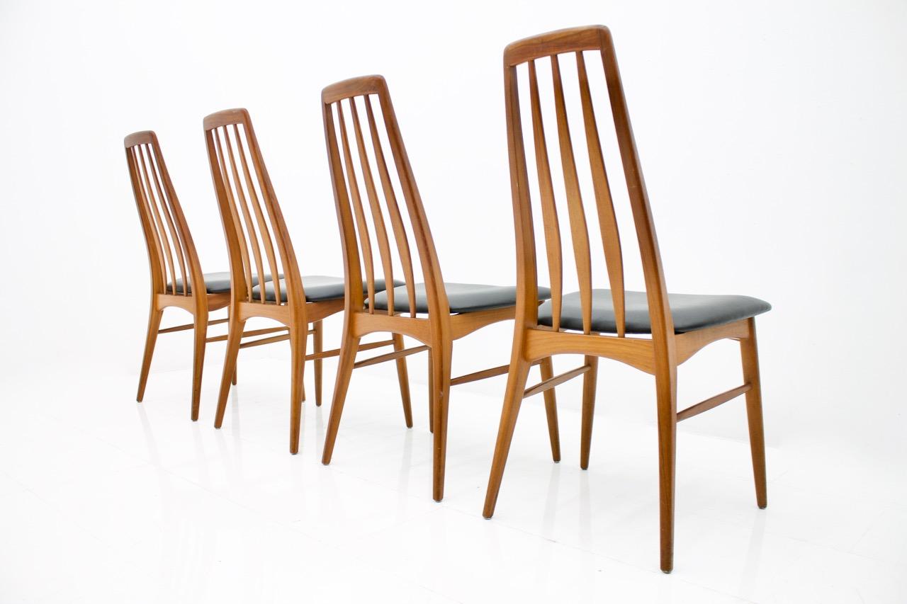 Danish Set of Four Teak and Leather Dining Chairs Eva by Niels Koefoed, Denmark For Sale