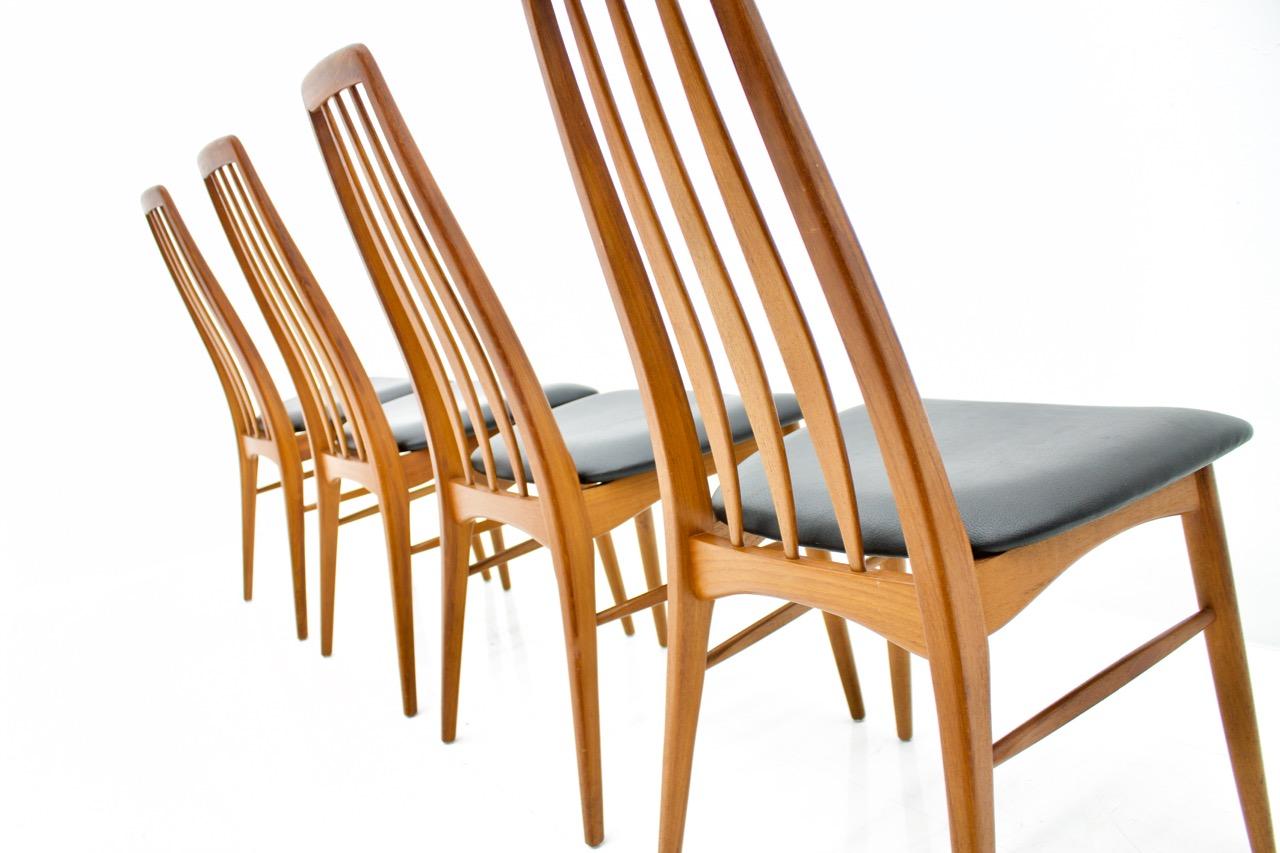 Mid-20th Century Set of Four Teak and Leather Dining Chairs Eva by Niels Koefoed, Denmark For Sale