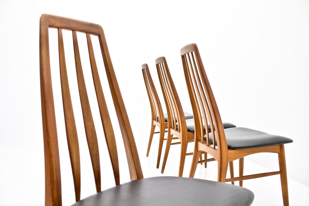 Set of Four Teak and Leather Dining Chairs Eva by Niels Koefoed, Denmark For Sale 1