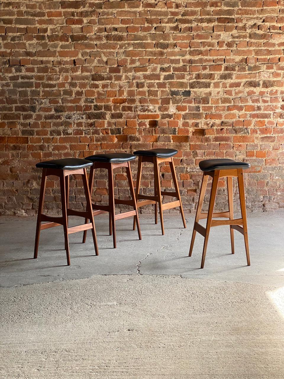 Danish Set of Four Teak Barstools by Johannes Andersen circa 1960