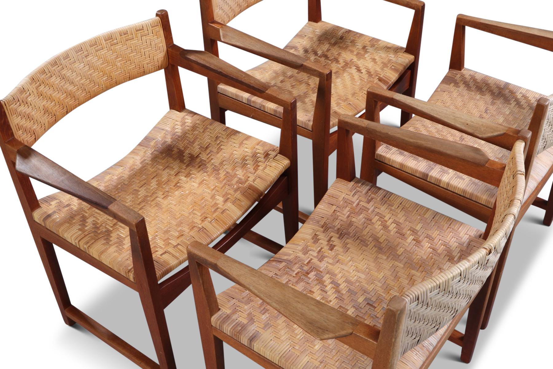 Set of Four Teak + Cane Armchairs by Peter Hvidt In Excellent Condition In Berkeley, CA