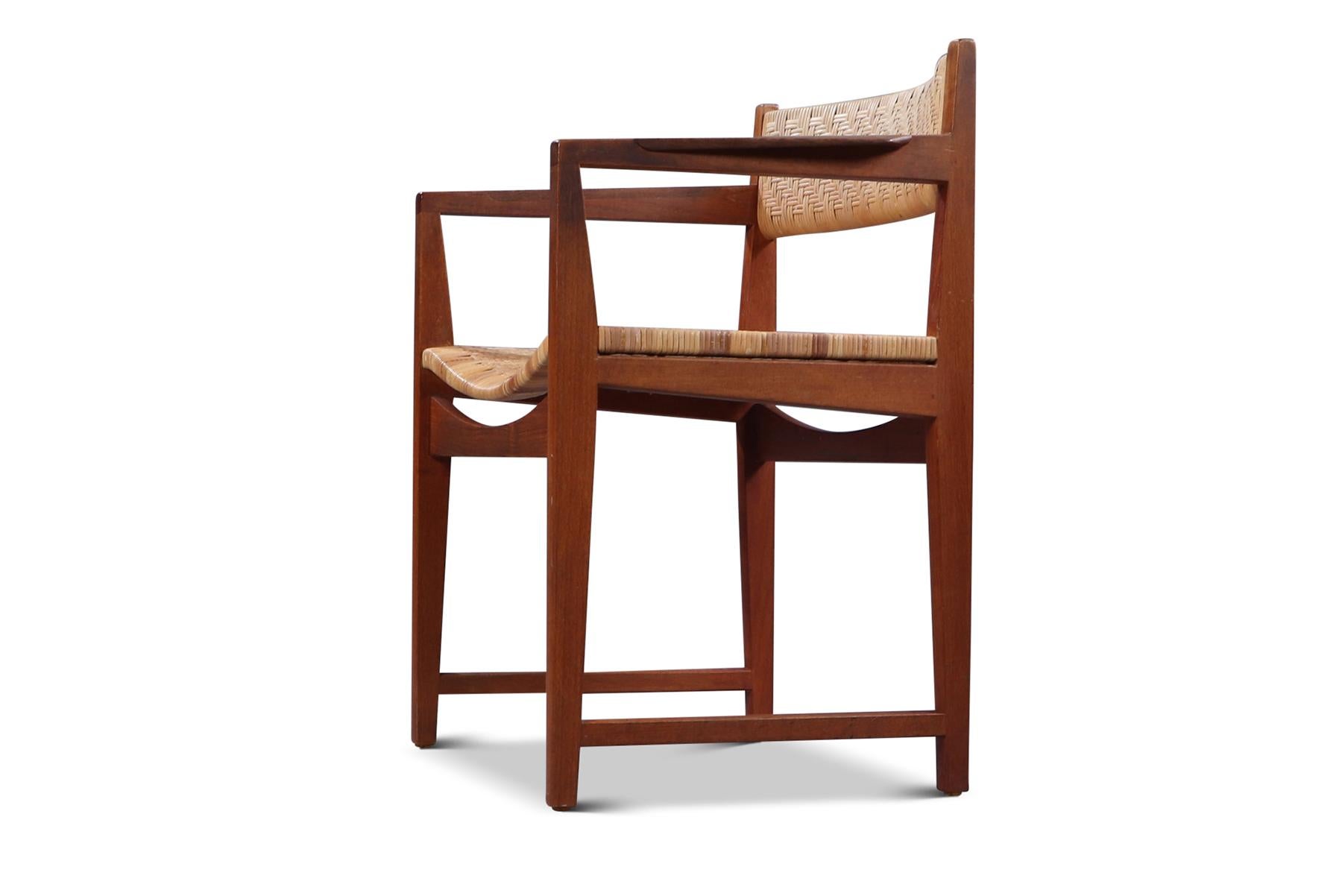 20th Century Set of Four Teak + Cane Armchairs by Peter Hvidt