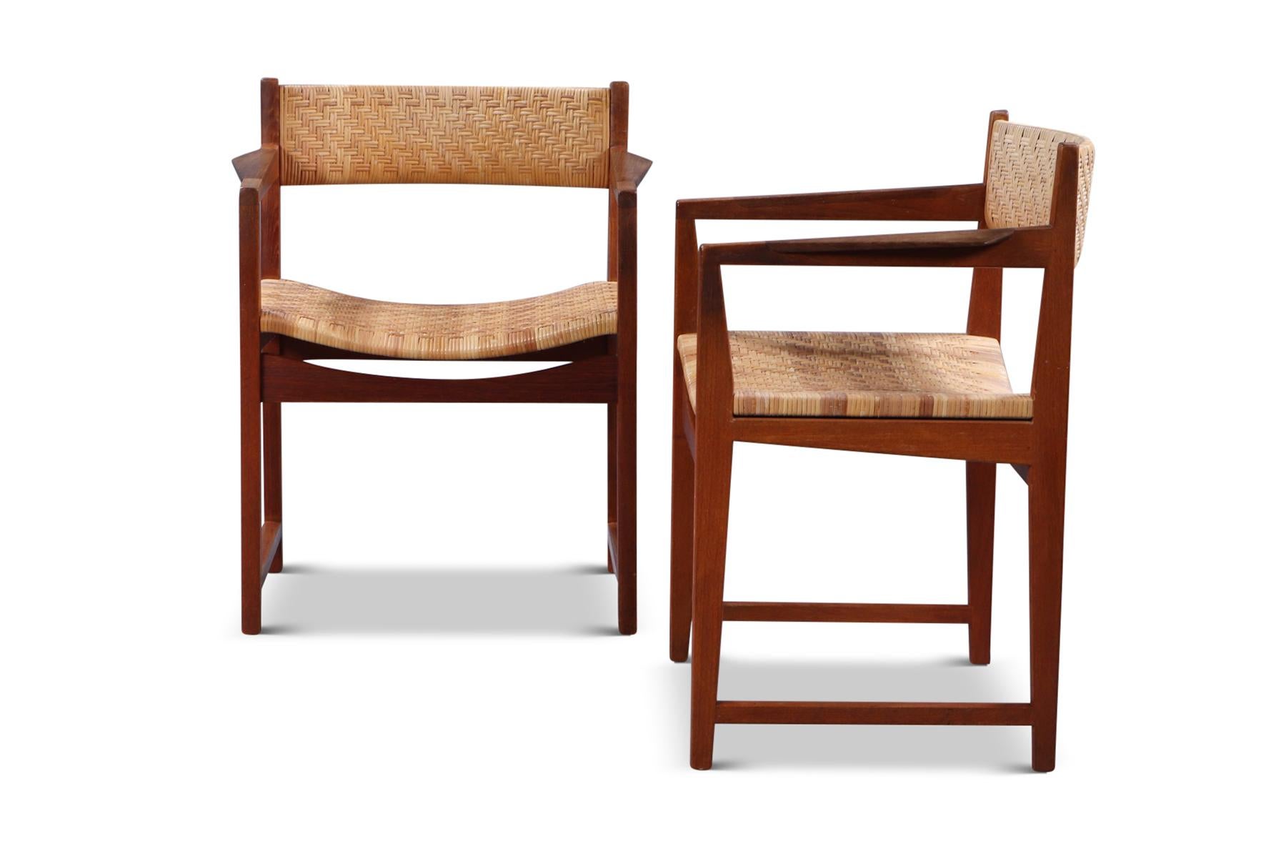 Set of Four Teak + Cane Armchairs by Peter Hvidt 1