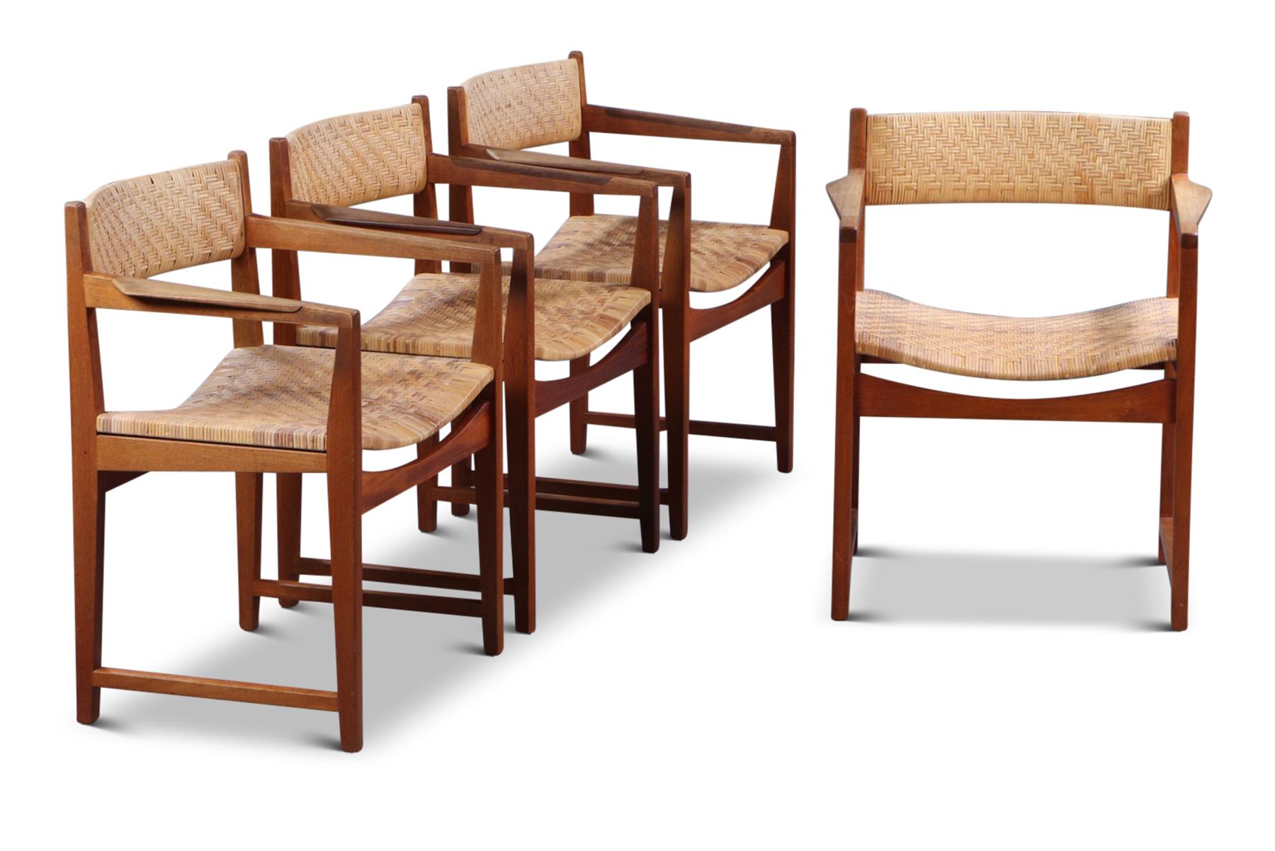 Set of Four Teak + Cane Armchairs by Peter Hvidt 2
