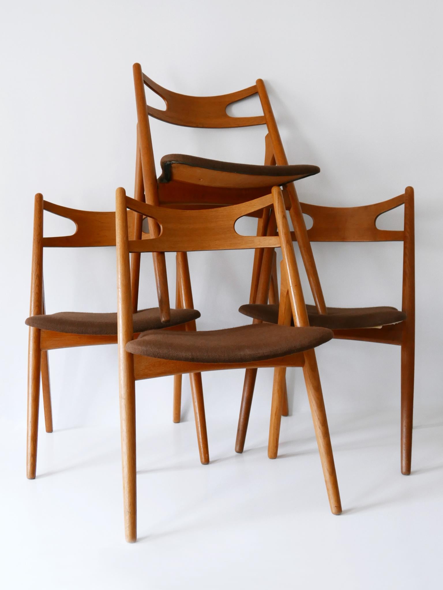 Juego de cuatro sillas de teca CH-29 Sawbuck de Hans J. Wegner para Carl Hansen & Søn en Bueno estado para la venta en Munich, DE