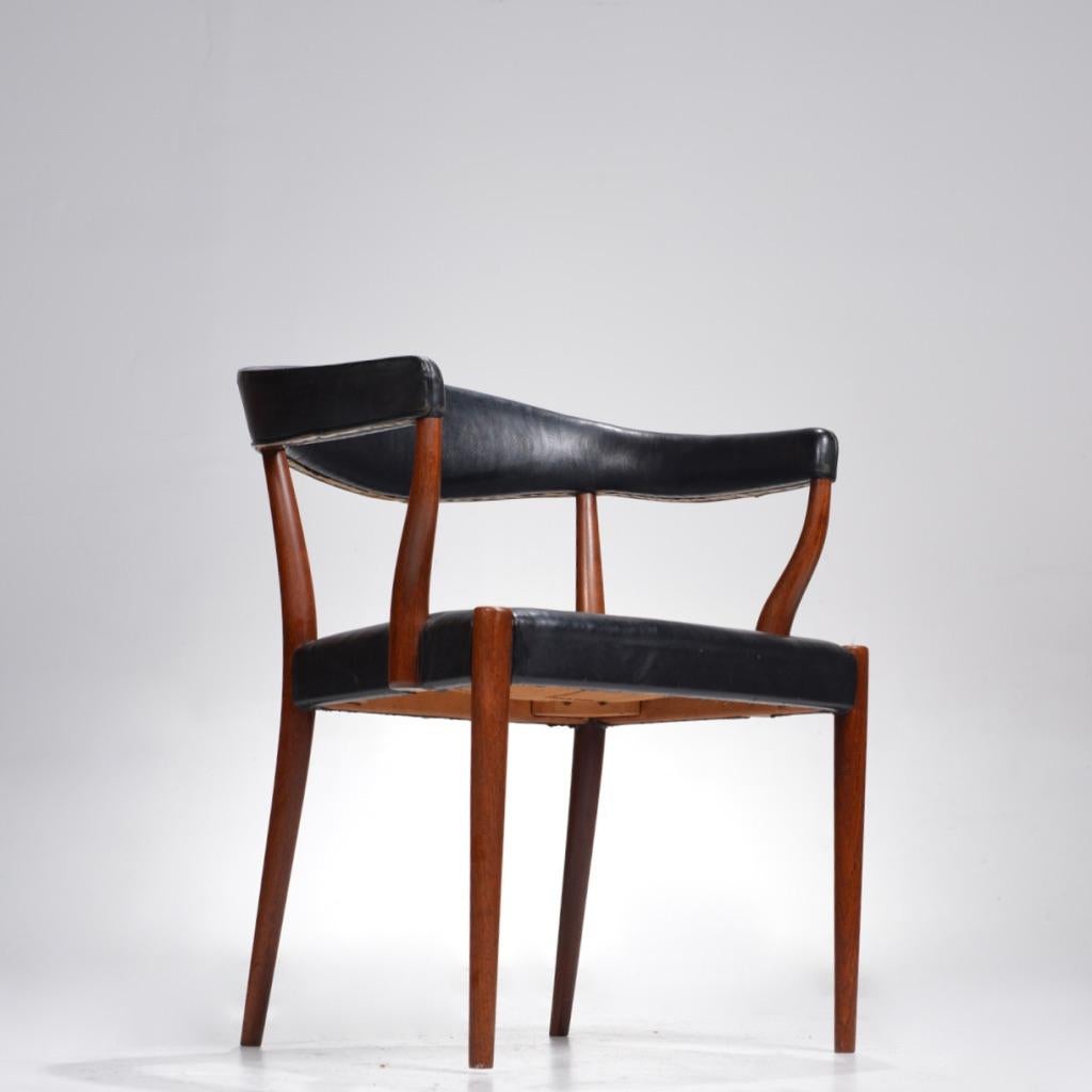 Leather Set of Four Teak Curved Back Armchair Model B49 by Jacob Kjaer, Circa 1955 For Sale