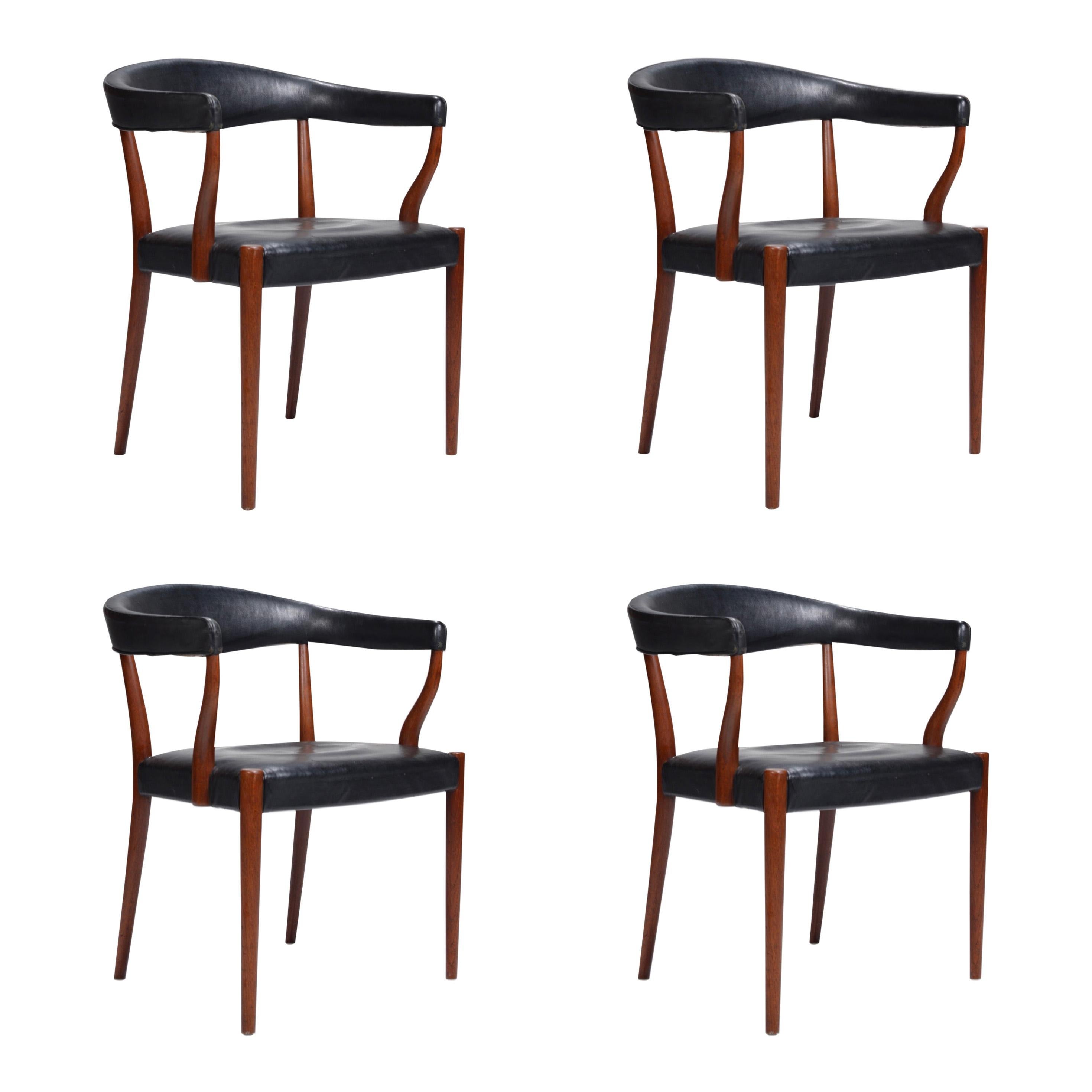 Set of Four Teak Curved Back Armchair Model B49 by Jacob Kjaer, Circa 1955 For Sale