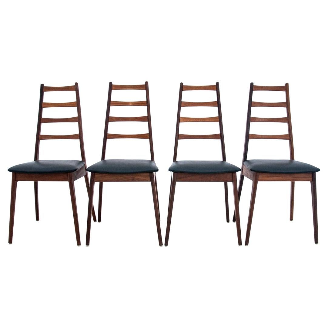 Set of Four Teak Danish Midcentury Chairs, New Upholstery For Sale