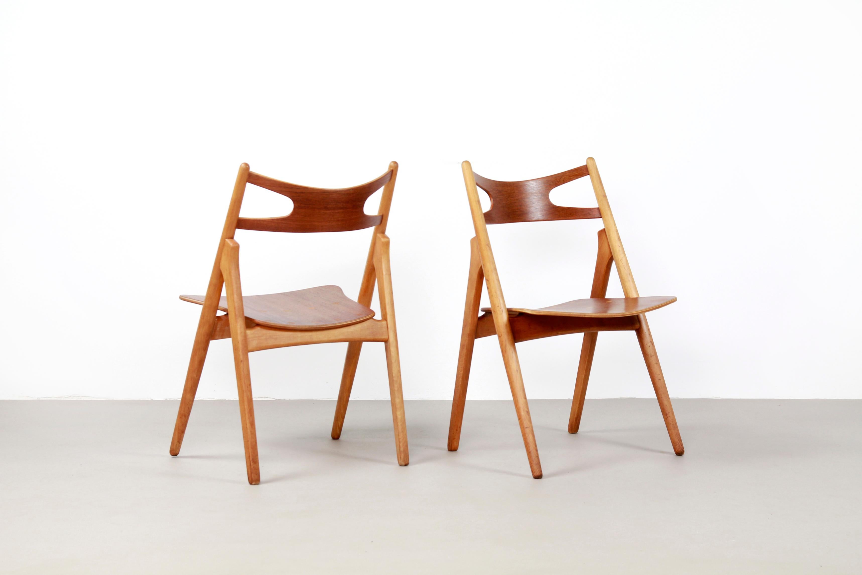 Beech Set of Four Teak Hans J Wegner Sawbuck Model CH29 Chairs by Carl Hansen
