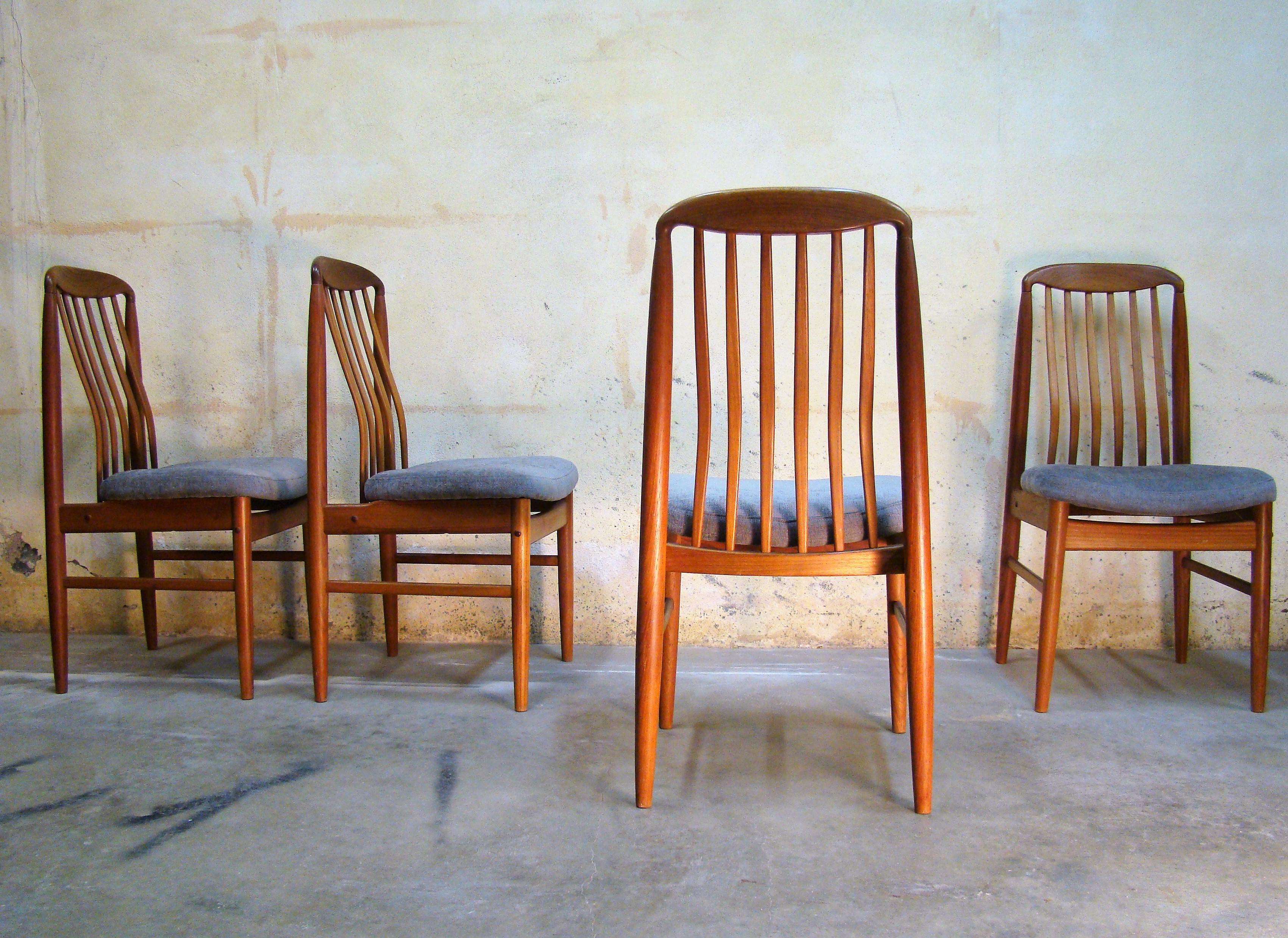Upholstery Set of Four Teak High-Back Danish Dining Chairs by Benny Linden, 1960s