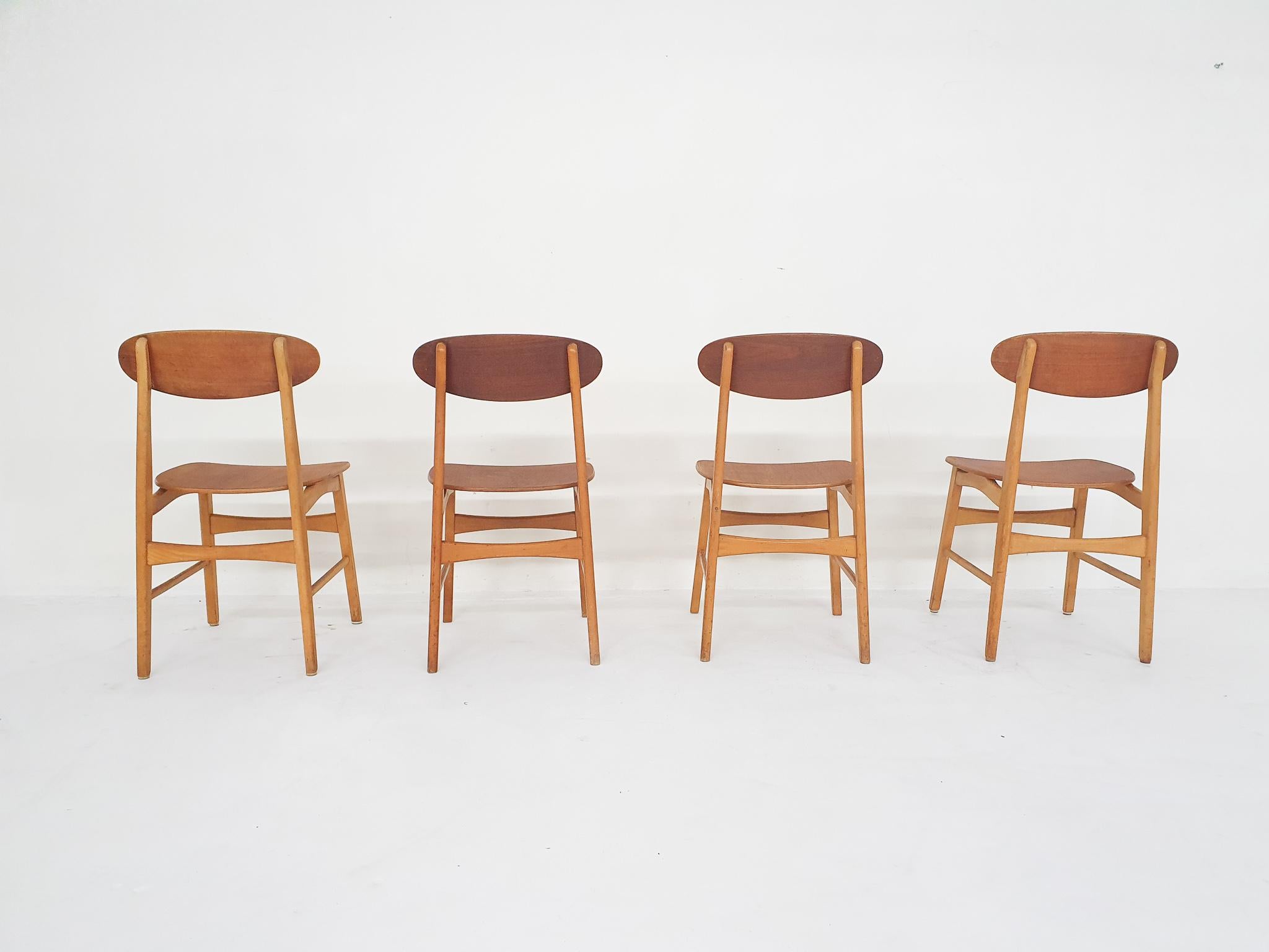 20th Century Set of four teak plywood chairs, The Netherlands 1950's For Sale
