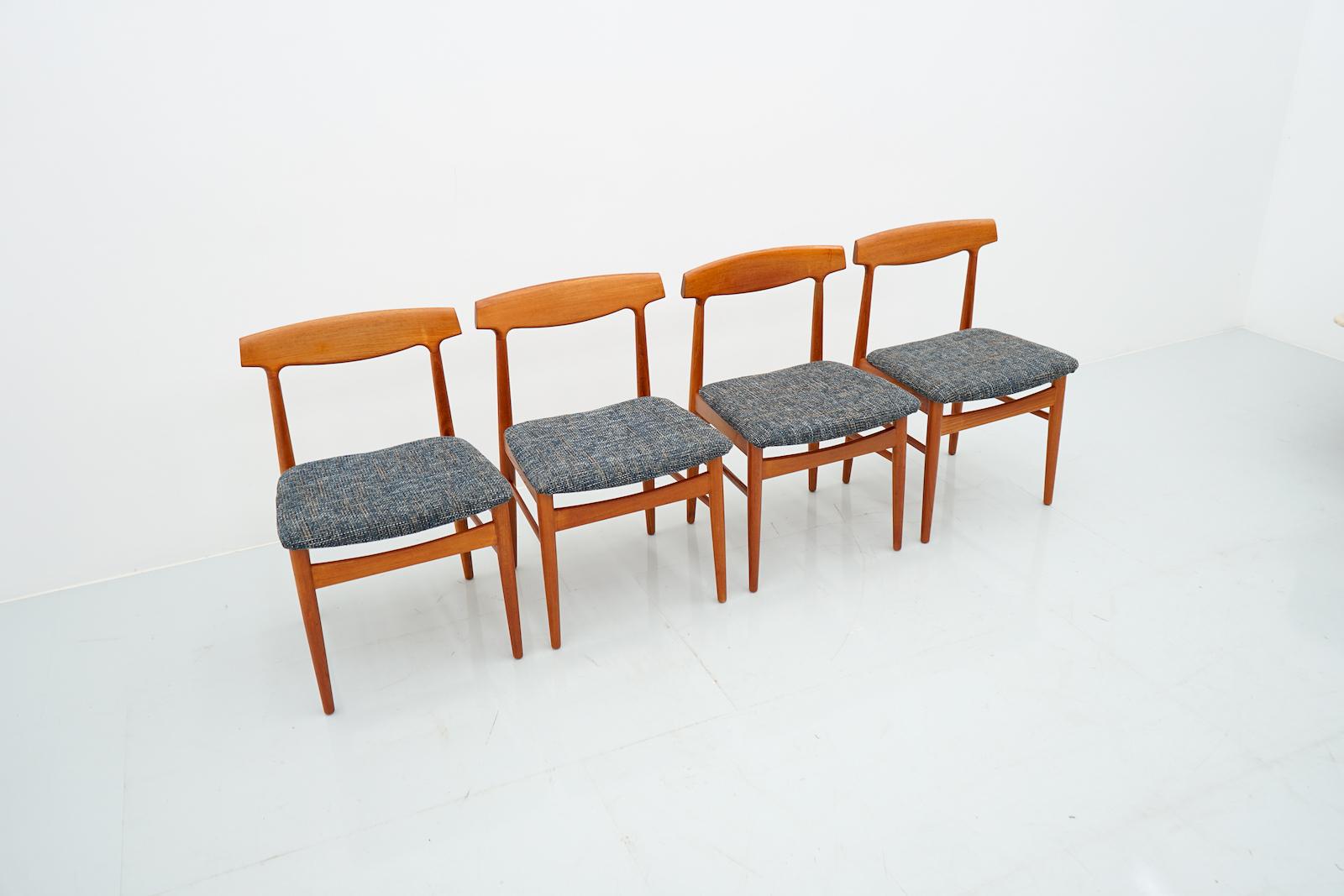 Danish Set of Four Teak Wood Dining Chairs Mod. 60 by Henning Kjaernulf, 1960s For Sale