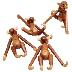 Set of Four Teak Wood Monkey After Kay Bojensen