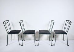 Set of Four Tempestini for Salterini Wrought Iron Dining Side Chairs, circa 1940