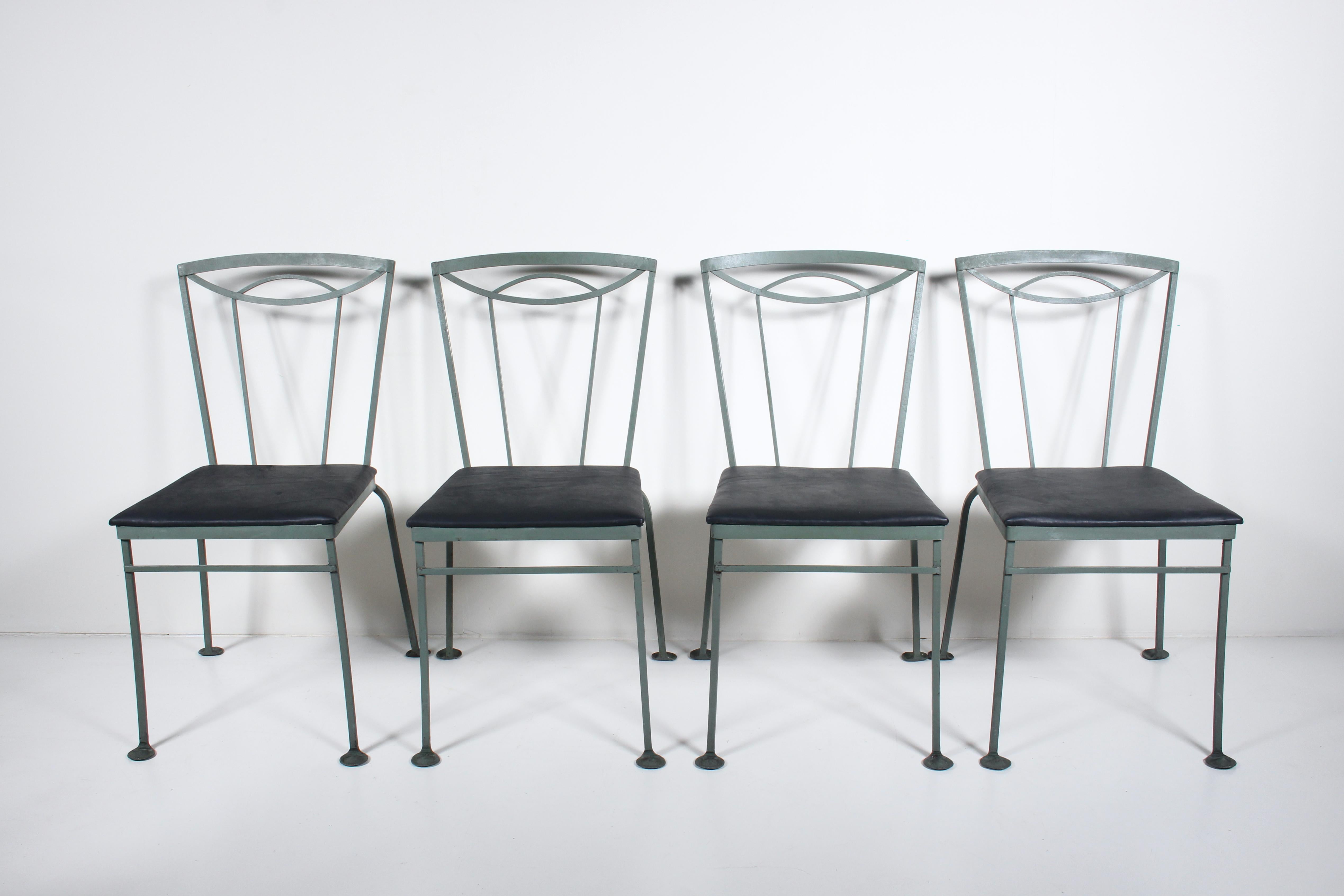 Art Deco Set of Four Tempestini for Salterini Wrought Iron Dining Chairs, circa 1940 For Sale