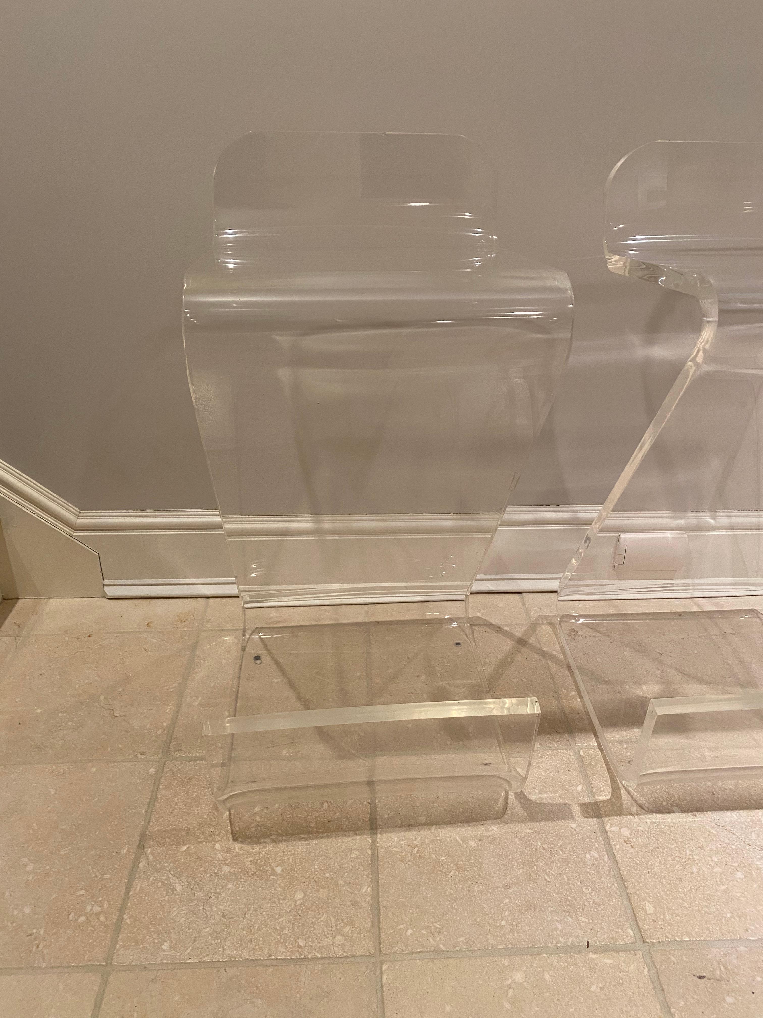 Set of Four Thick Lucite Bar Stools by Gary Gutterman 1