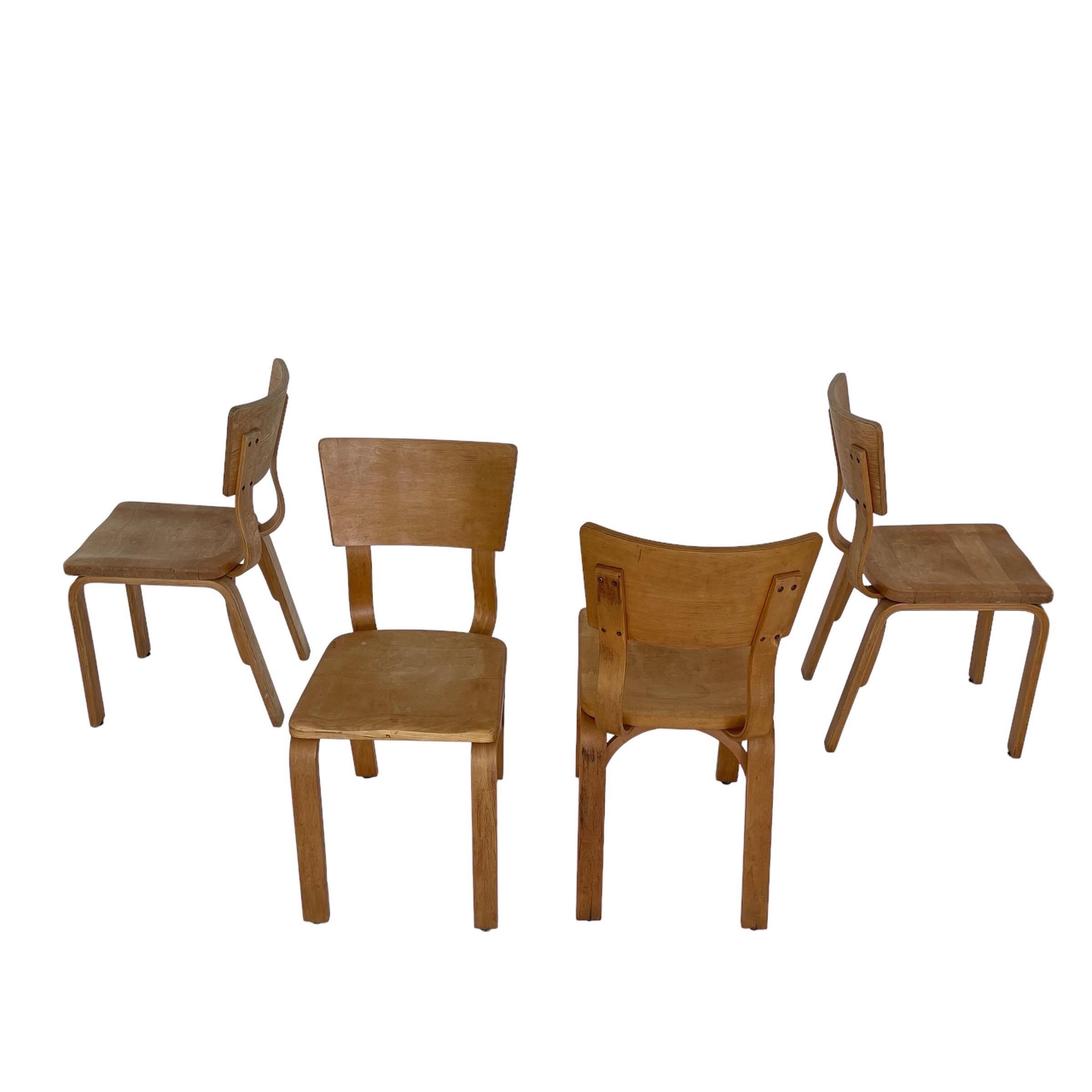 Set of Four Thonet 1216-S17-B1 Bent Plywood Saddle Seat Dining Chairs, 1940s 12