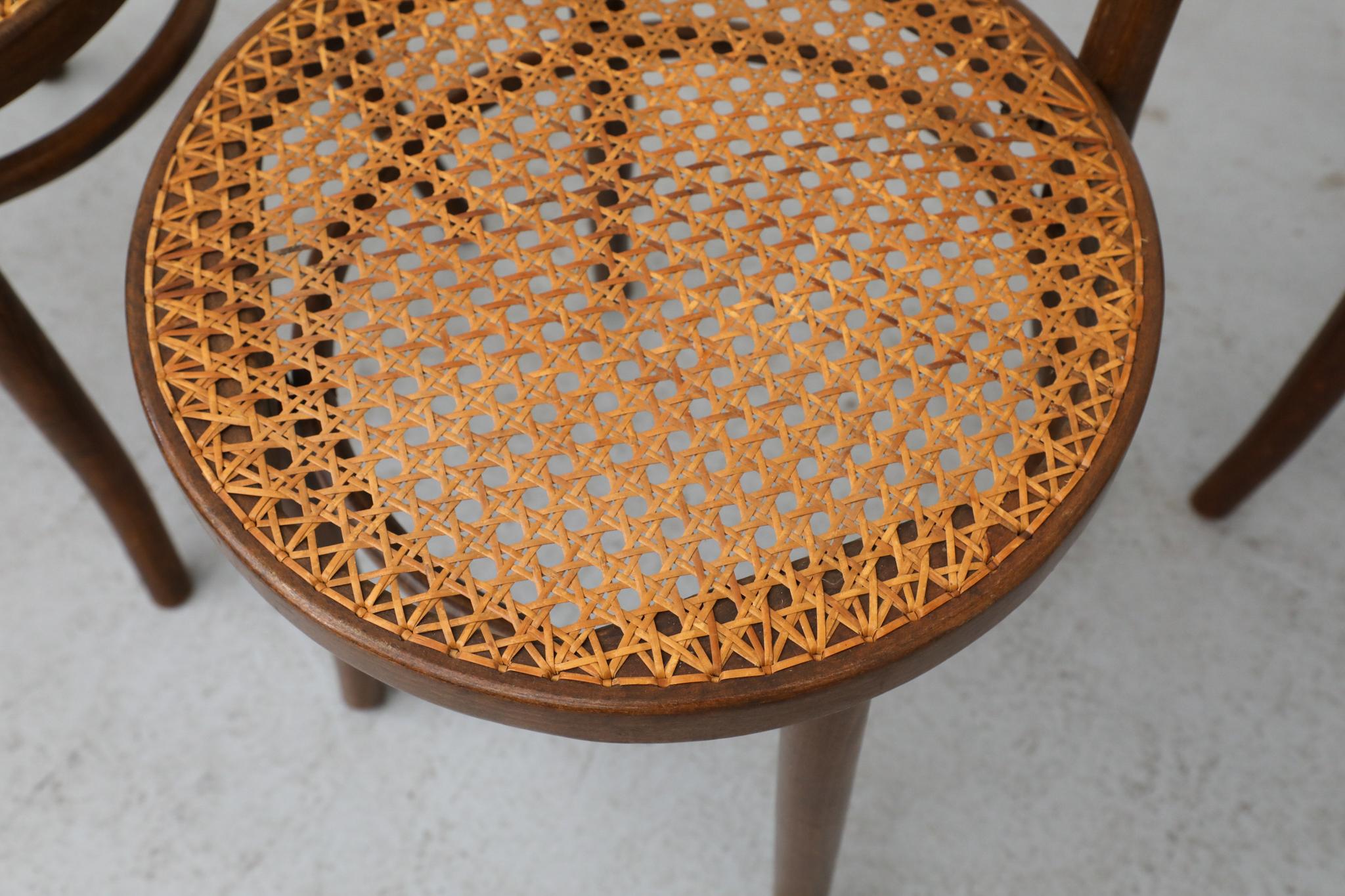 Ensemble de quatre chaises de bistro en bois courbé Thonet par Radomsko, sièges en rotin en vente 7