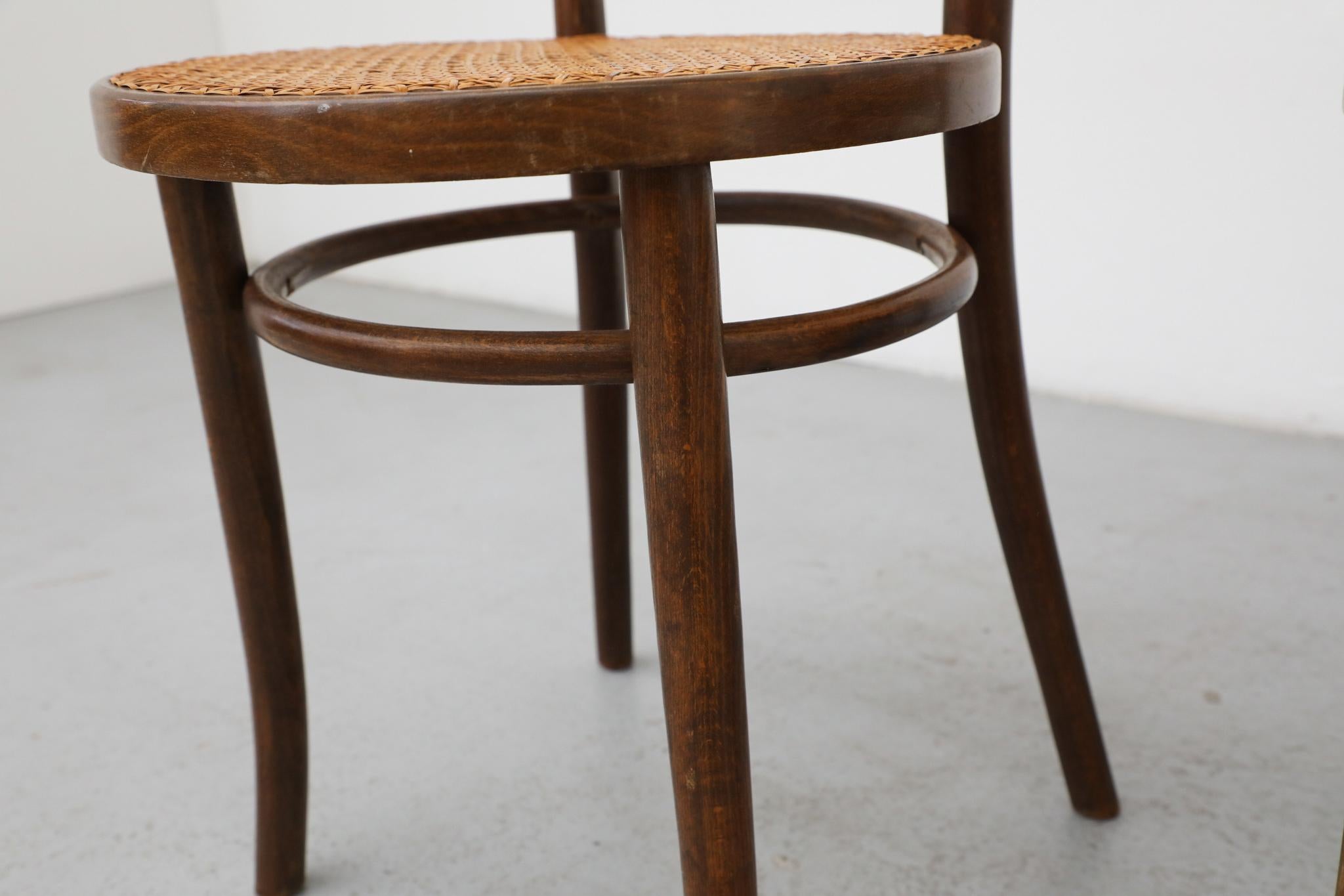 Ensemble de quatre chaises de bistro en bois courbé Thonet par Radomsko, sièges en rotin en vente 12