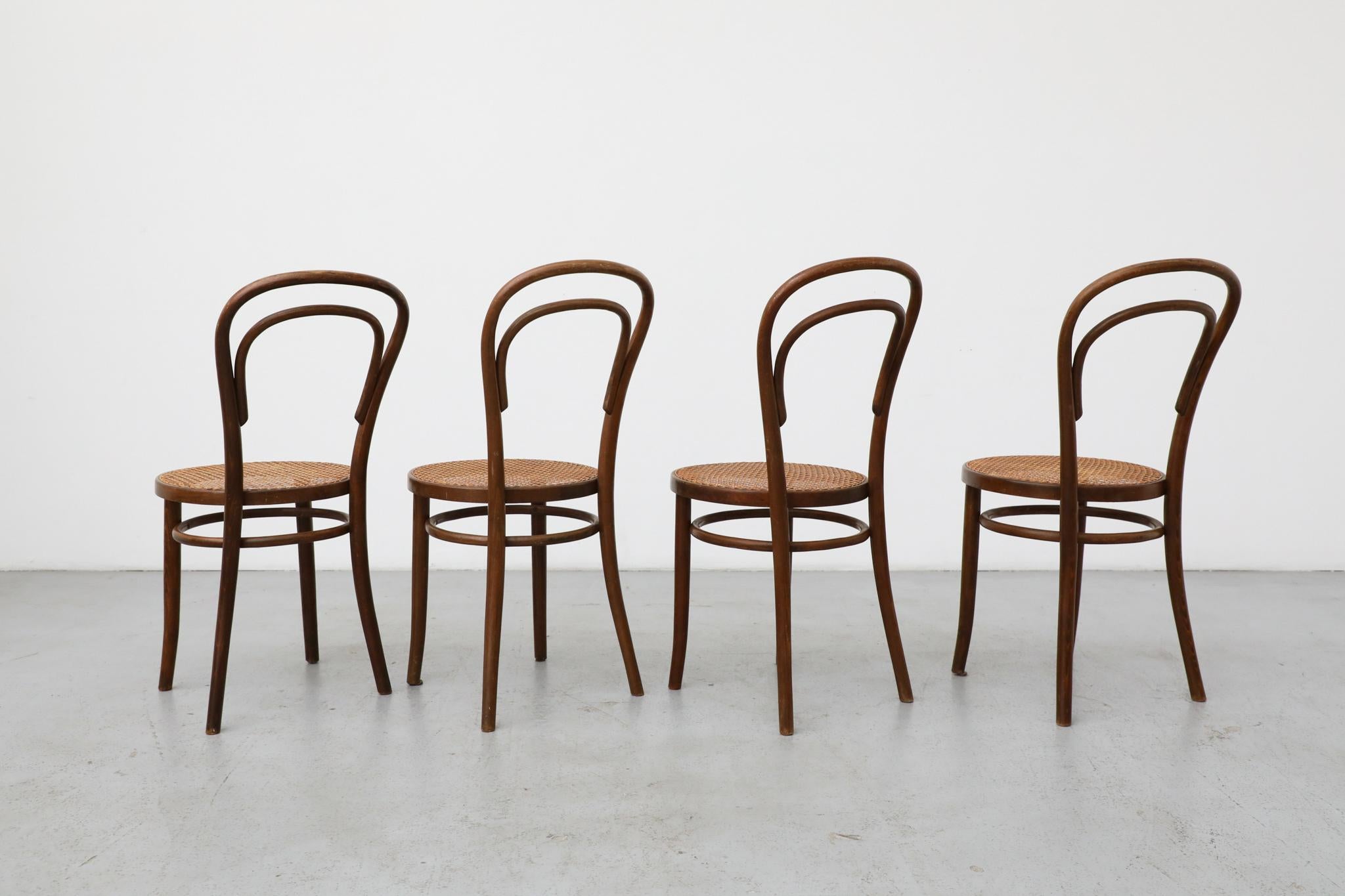 Ensemble de quatre chaises de bistro en bois courbé Thonet par Radomsko, sièges en rotin Bon état - En vente à Los Angeles, CA