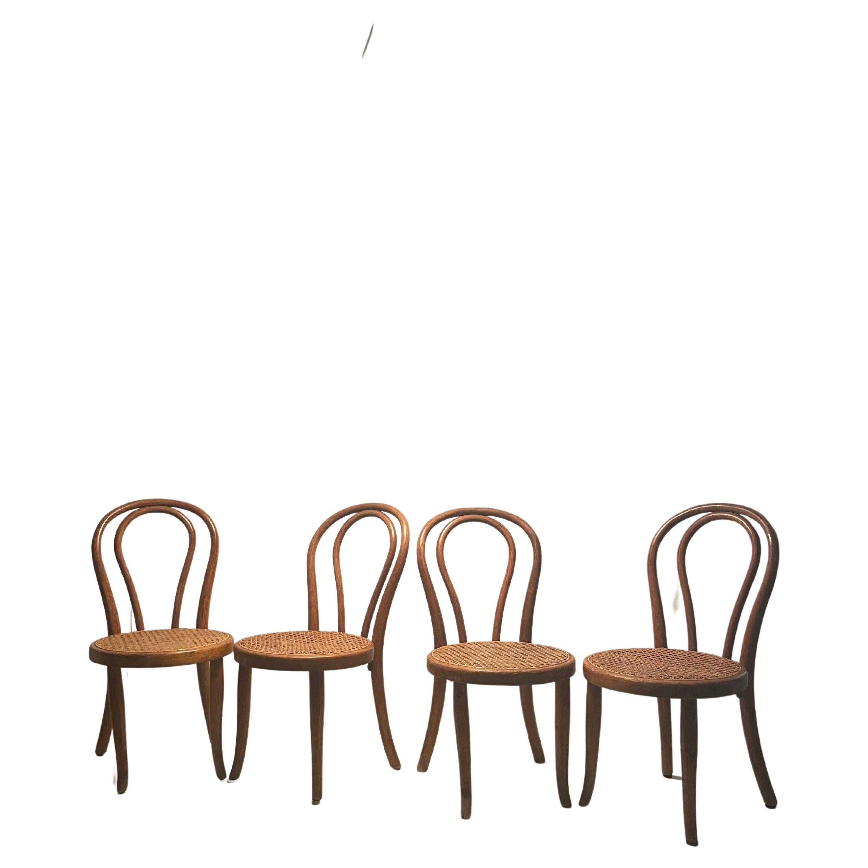 Set of Four Thonet Bentwood and Cane Children’s Chairs For Sale