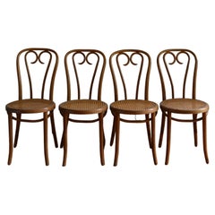 Retro Set of Four Thonet Bentwood and Cane No. 16 Sweetheart Chairs