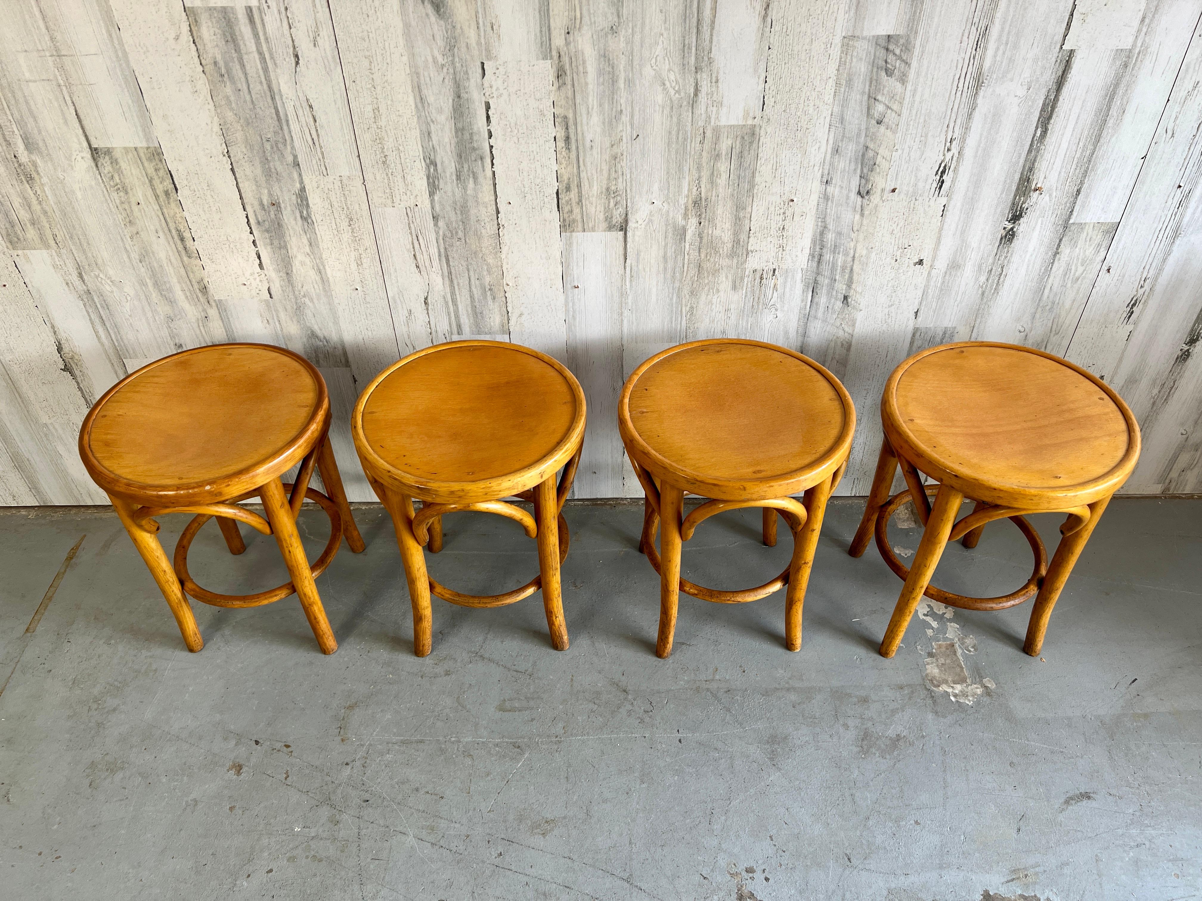 Set of Four Thonet Bentwood Stools In Good Condition In Denton, TX
