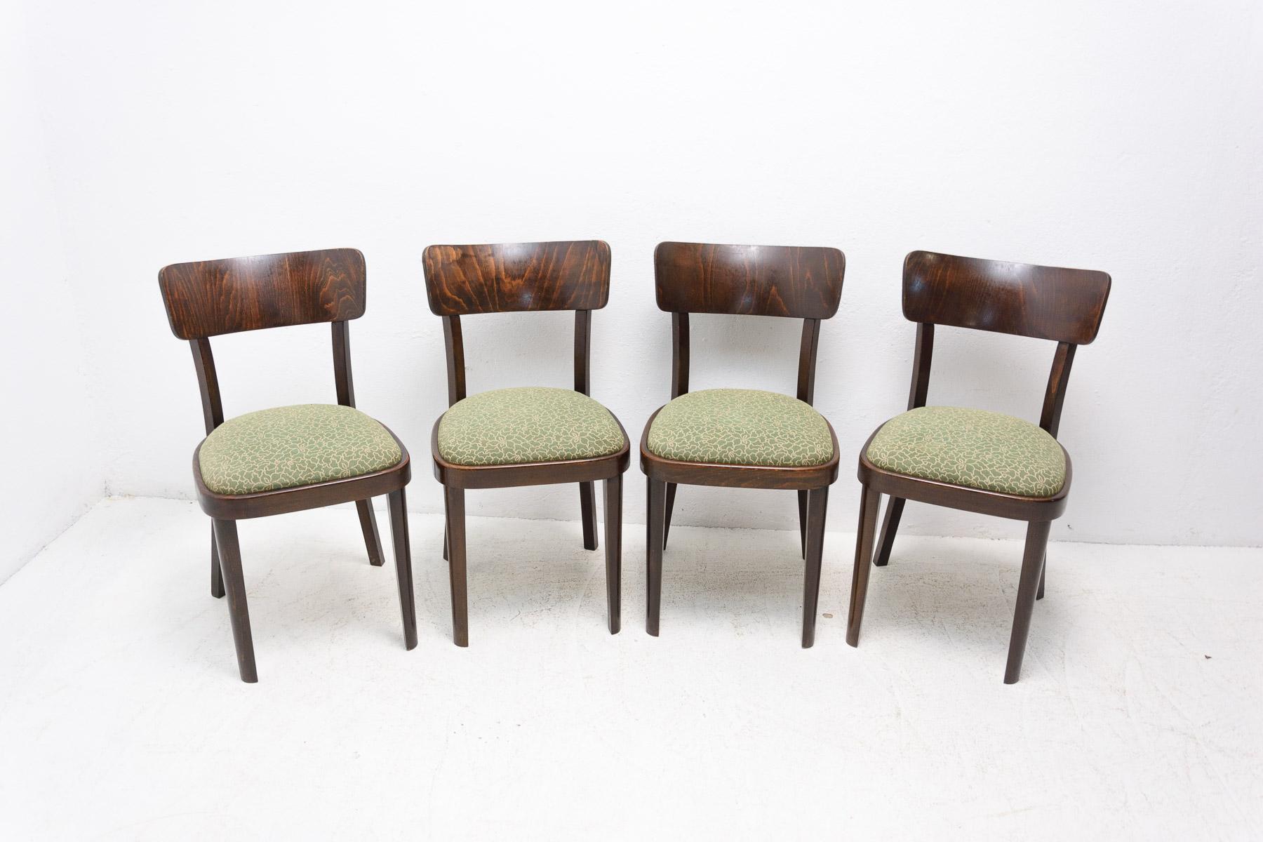 Mid-Century Modern Set of Four Thonet Dining Chairs, Czechoslovakia, 1950