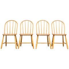 Set of Four Thonet Inspired Natural Blonde Spindle Back Chairs