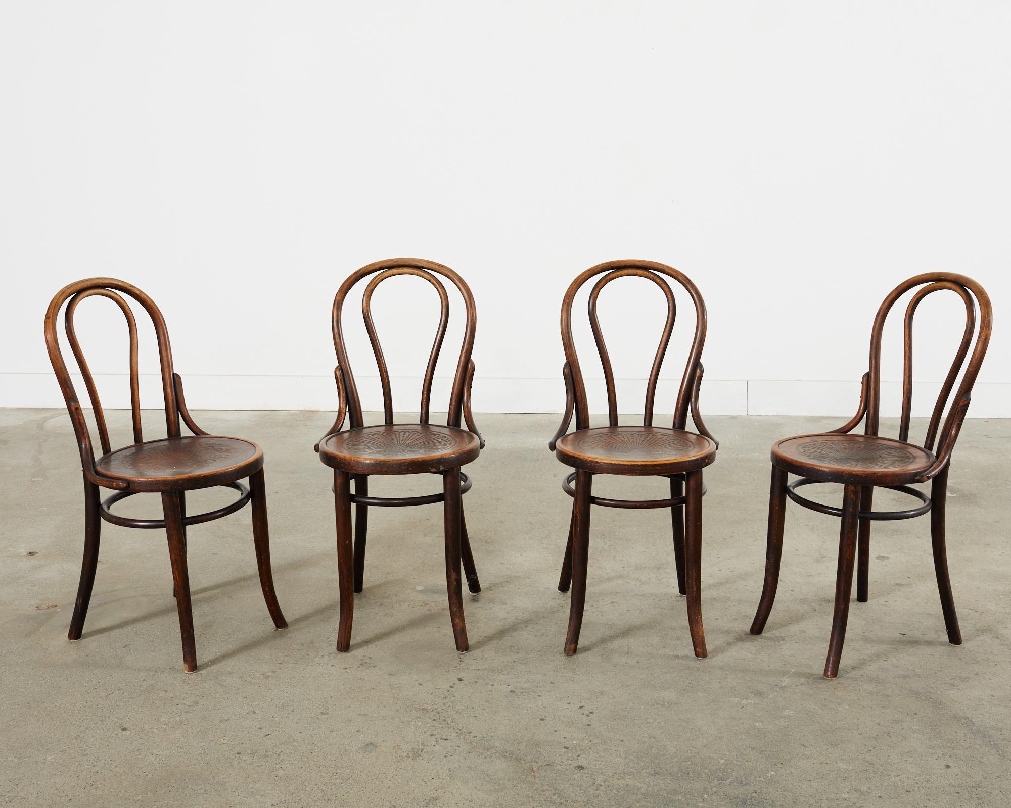 Vienna Secession Set of Four Thonet Labeled Bentwood Cafe Bistro Chairs