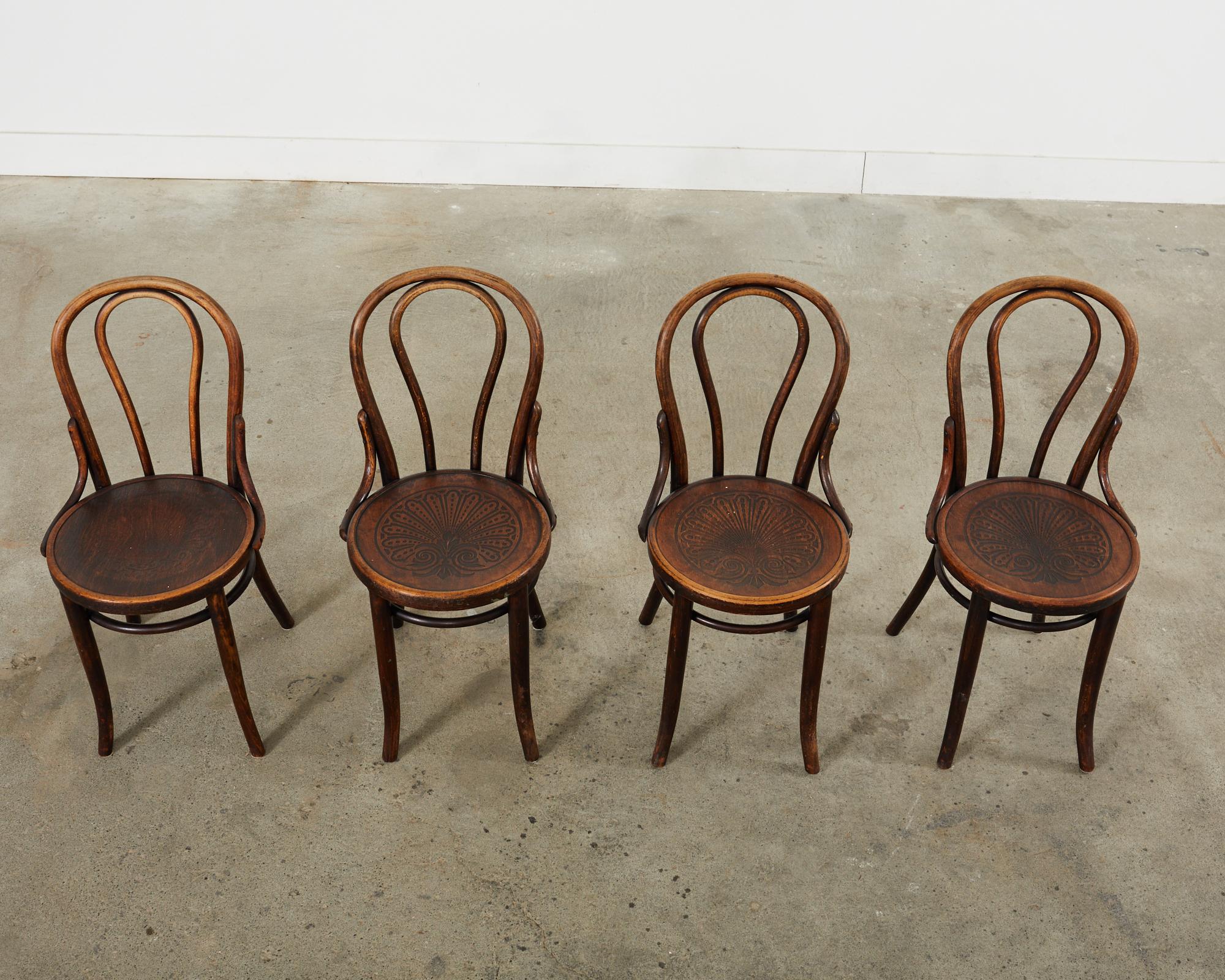 Polish Set of Four Thonet Labeled Bentwood Cafe Bistro Chairs