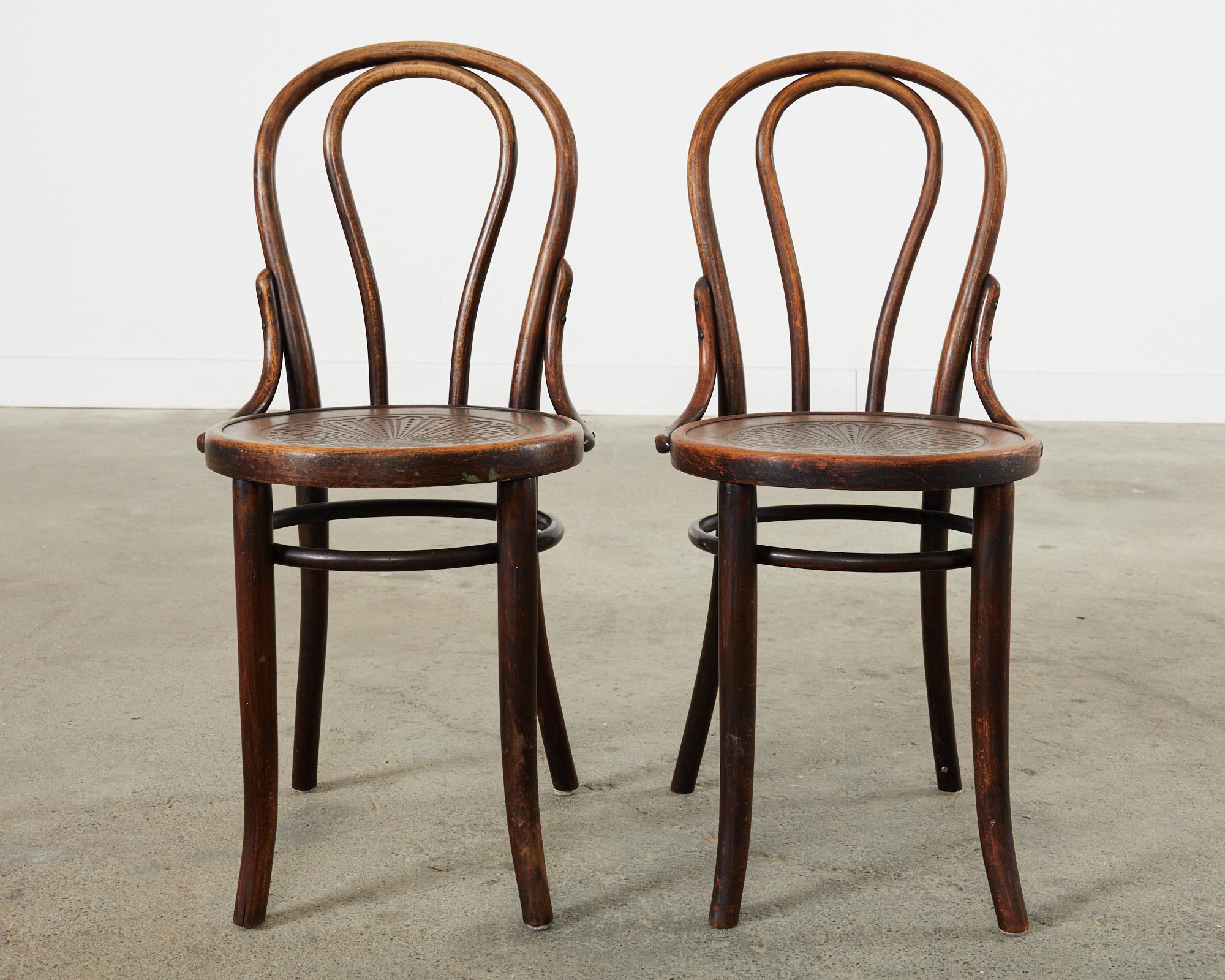 Hand-Crafted Set of Four Thonet Labeled Bentwood Cafe Bistro Chairs