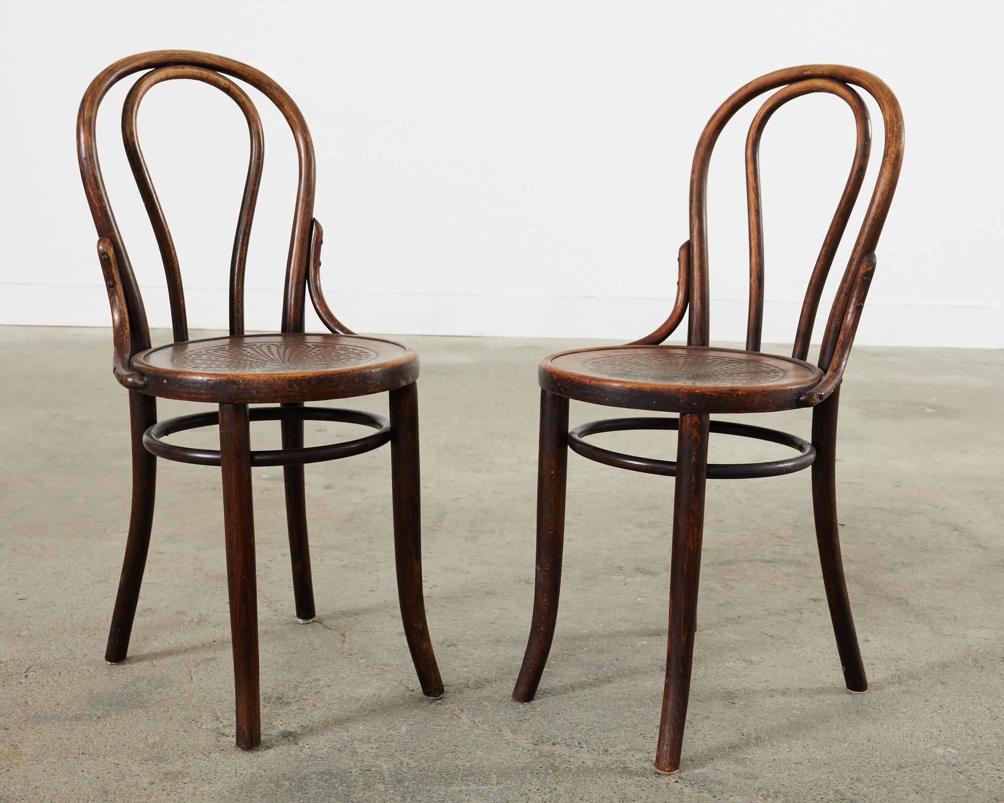 20th Century Set of Four Thonet Labeled Bentwood Cafe Bistro Chairs