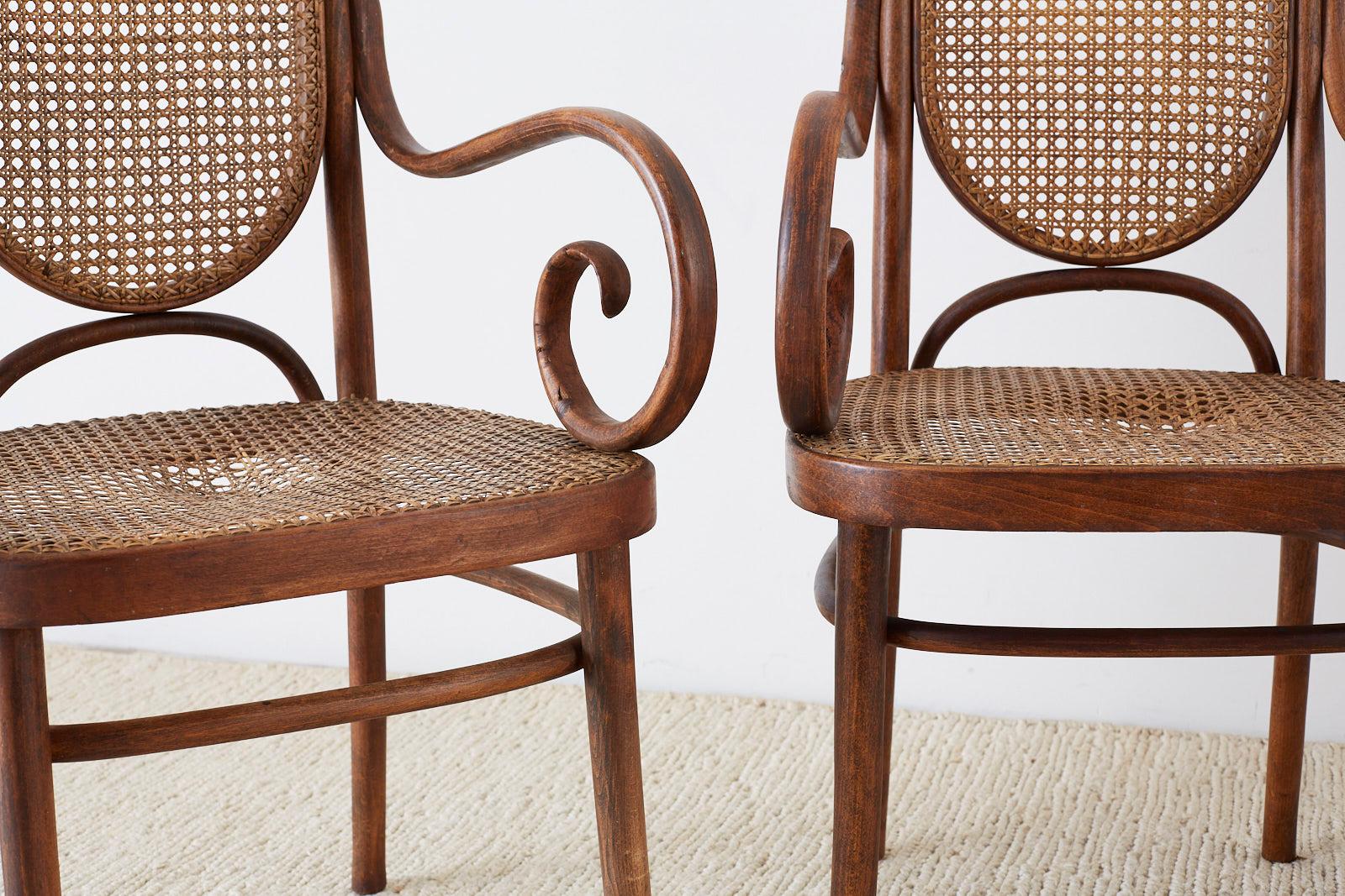 20th Century Set of Four Thonet No. 17 Bentwood and Cane Armchairs