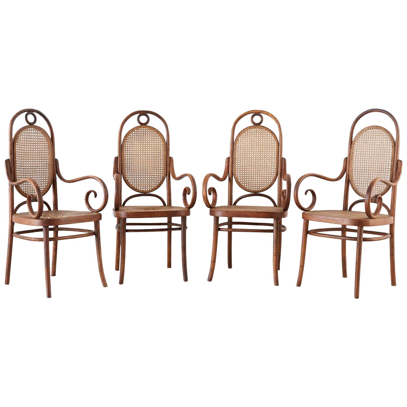 Set of Four Thonet No. 17 Bentwood and Cane Armchairs