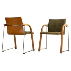 Set of Four Thonet "S 320" Stacking Armchairs in Bentwood and Chrome, 1980s