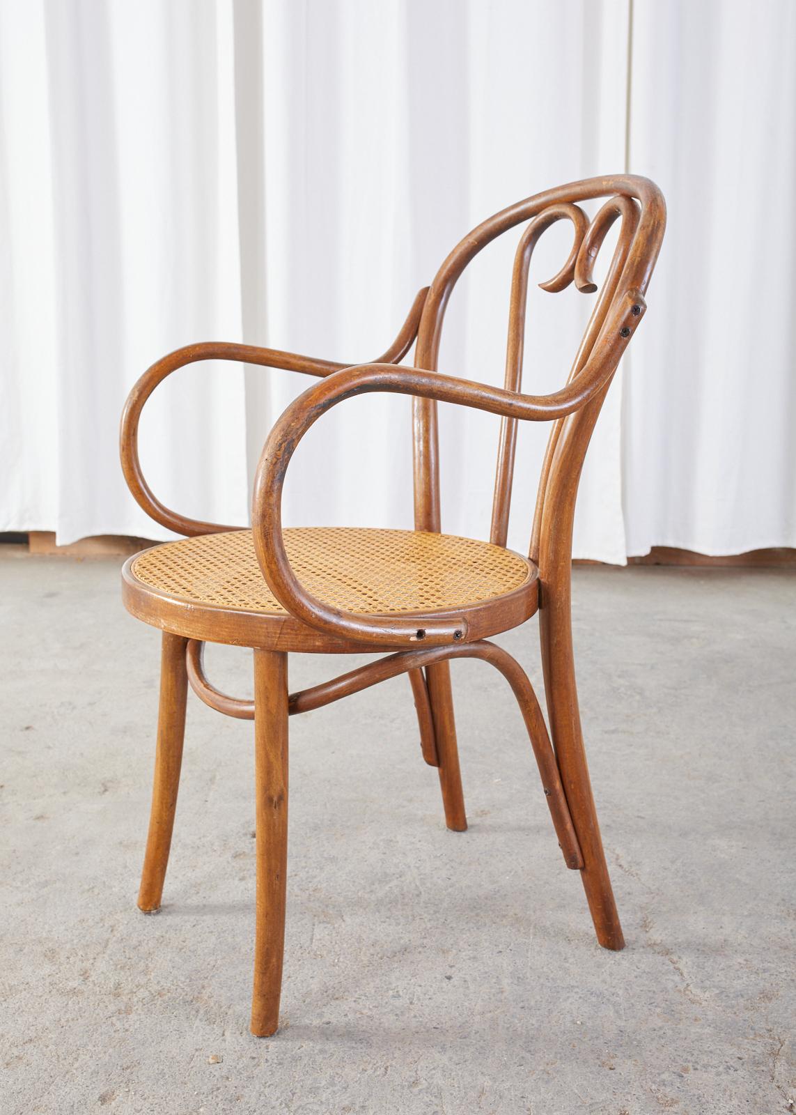 Set of Four Thonet Style Bentwood and Cane Armchairs For Sale 4