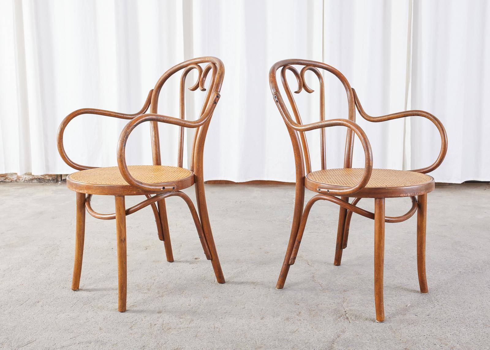 Set of Four Thonet Style Bentwood and Cane Armchairs For Sale 1