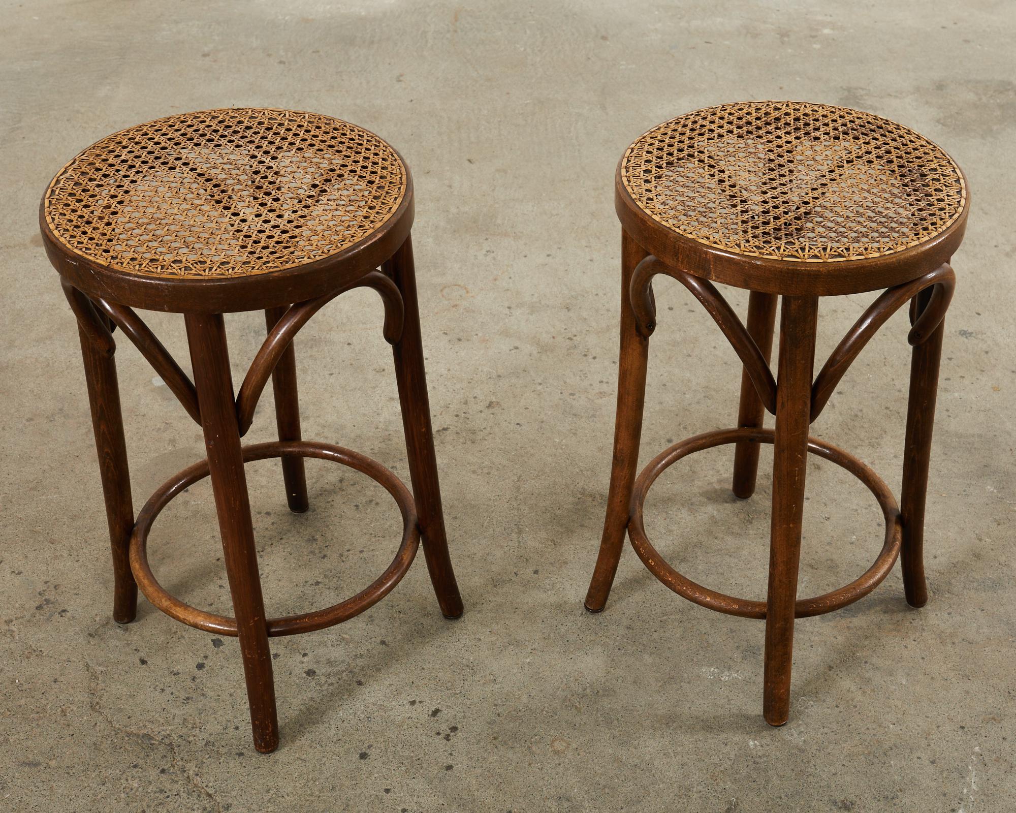 Set of Four Thonet Style Bentwood Cane Seat Barstools 4