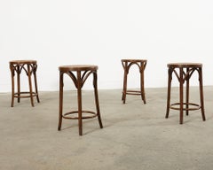 Set of Four Thonet Style Bentwood Cane Seat Barstools