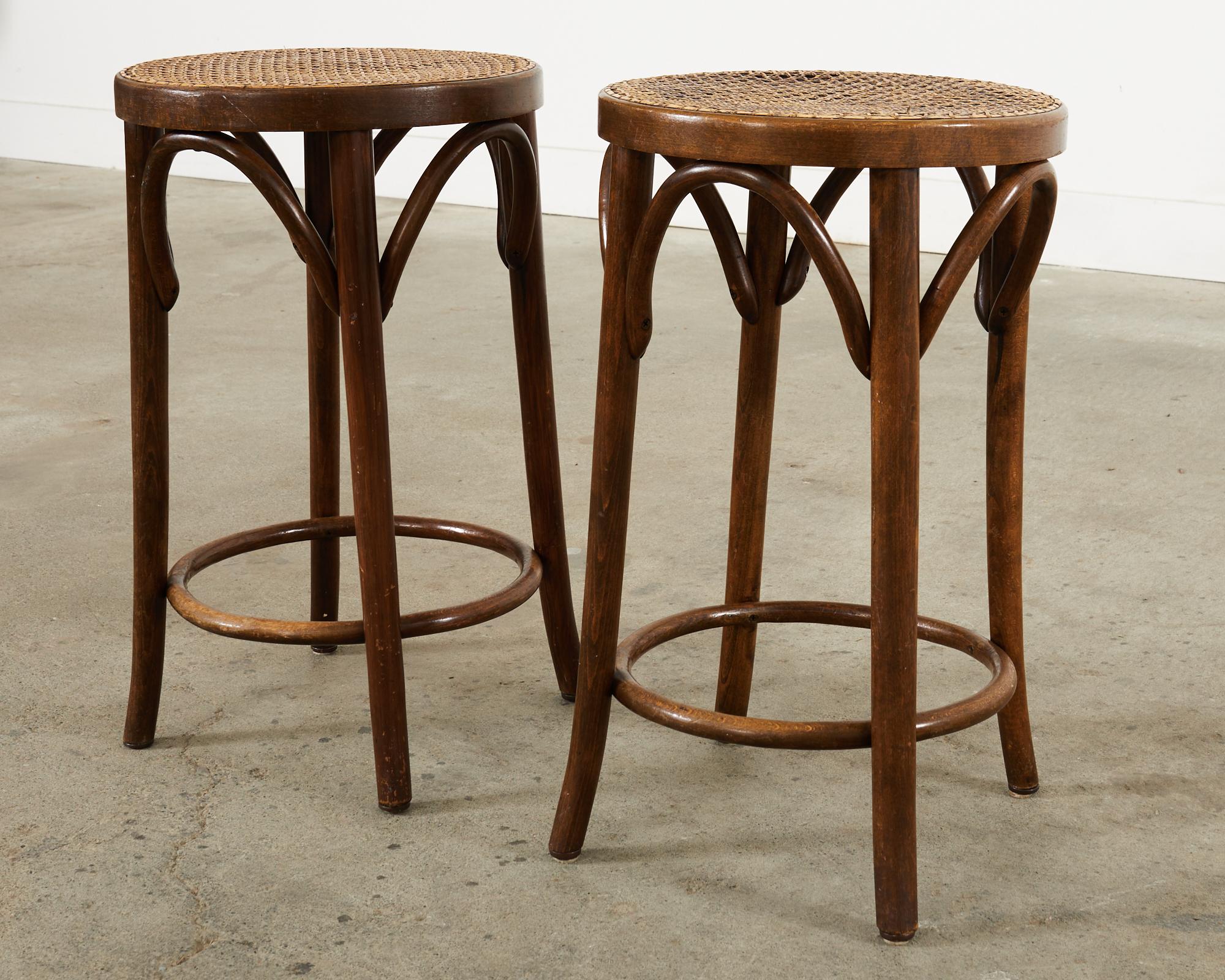 Set of Four Thonet Style Bentwood Cane Seat Barstools 13