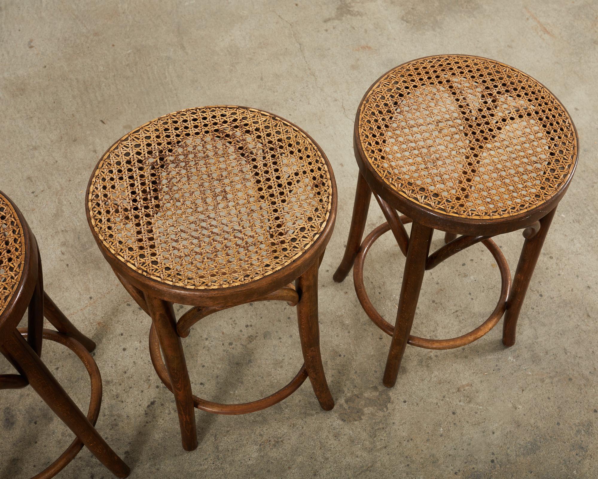 Set of Four Thonet Style Bentwood Cane Seat Barstools In Distressed Condition In Rio Vista, CA