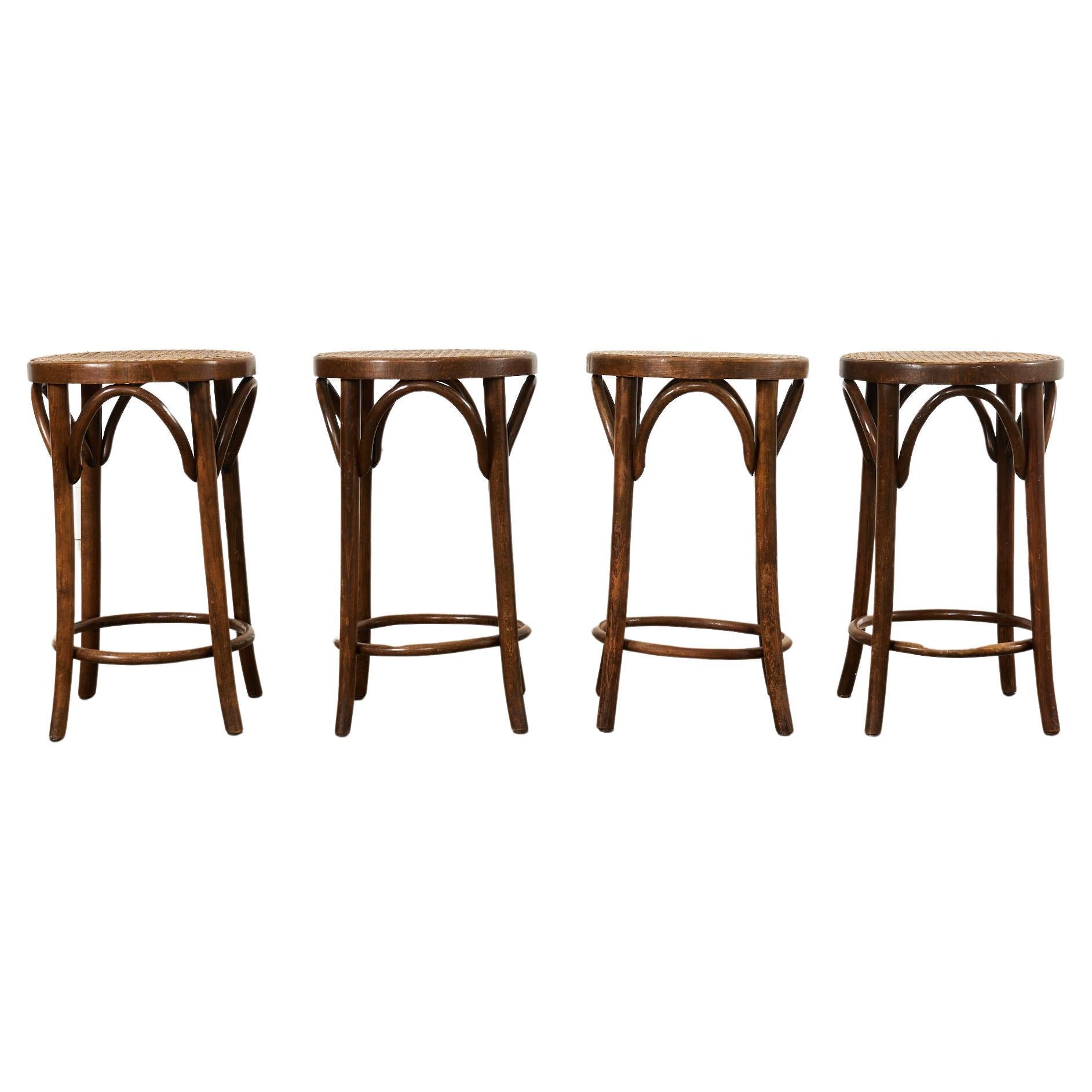 Set of Four Thonet Style Bentwood Cane Seat Barstools
